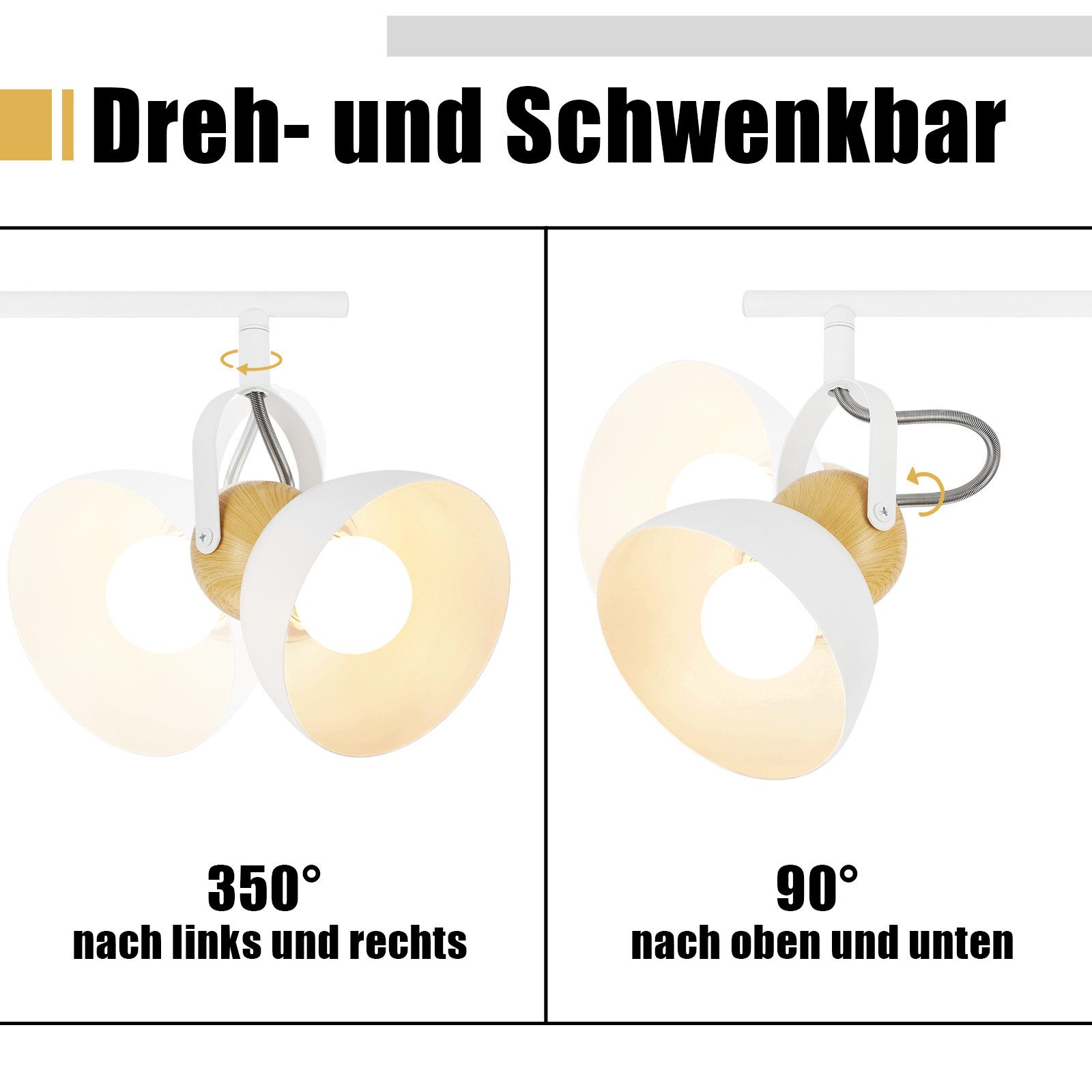 Schemat pokazujący reflektor z drewnianym akcentem, regulowany.