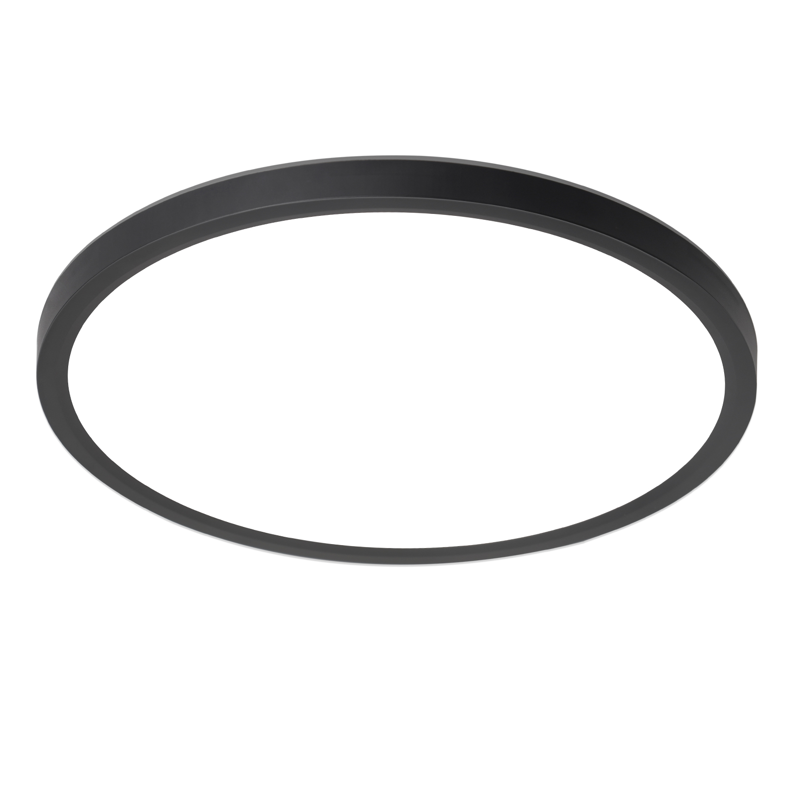 Lampada da soffitto LED rotonda nera con interno bianco.