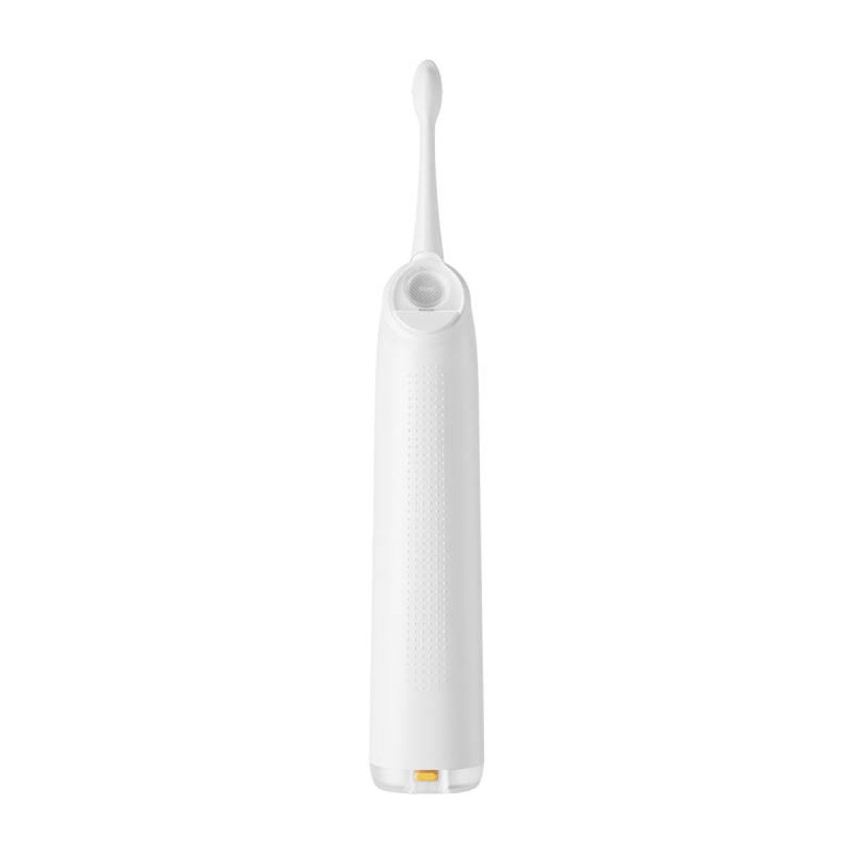 Un irrigatore orale bianco con un ugello lungo e sottile, isolato su sfondo bianco.