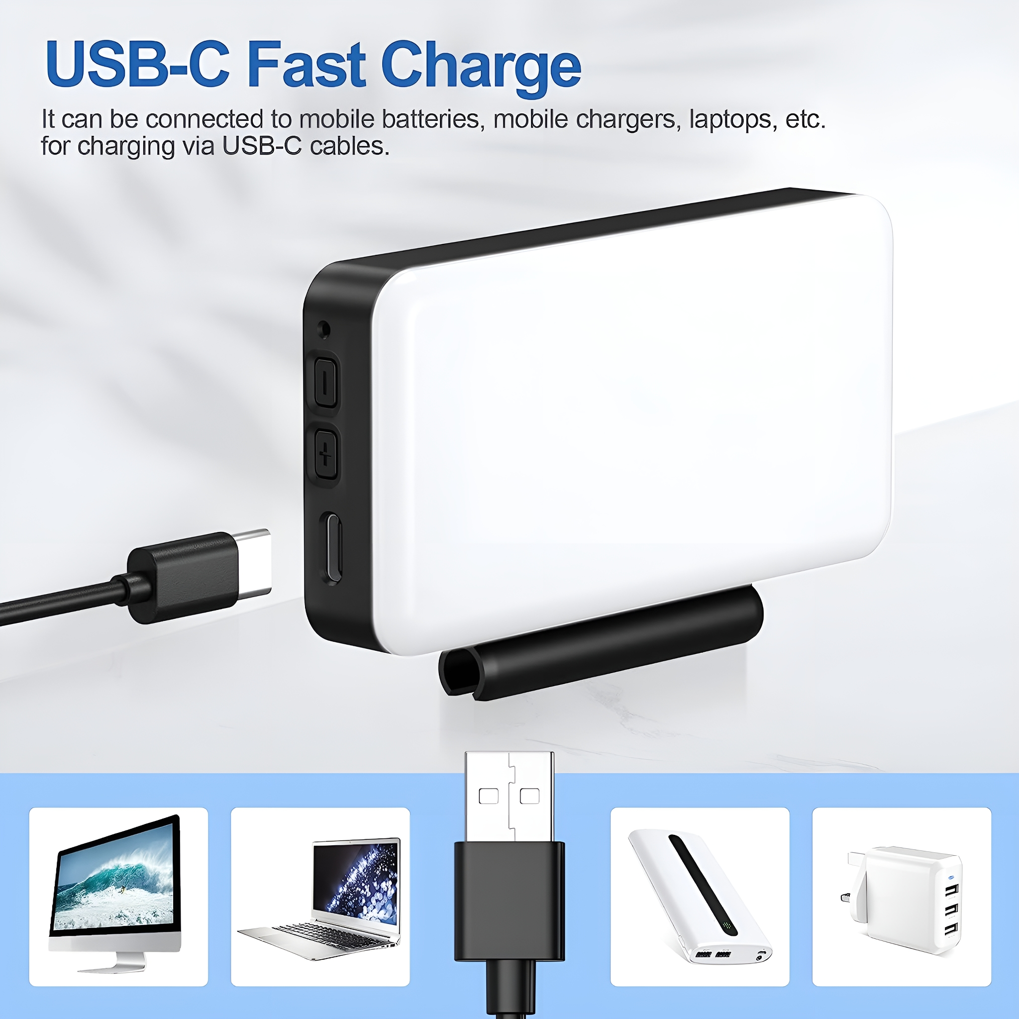 Ein schwarz-weißer Ladeblock mit USB-C-Kabel und anderen Ladegeräten.