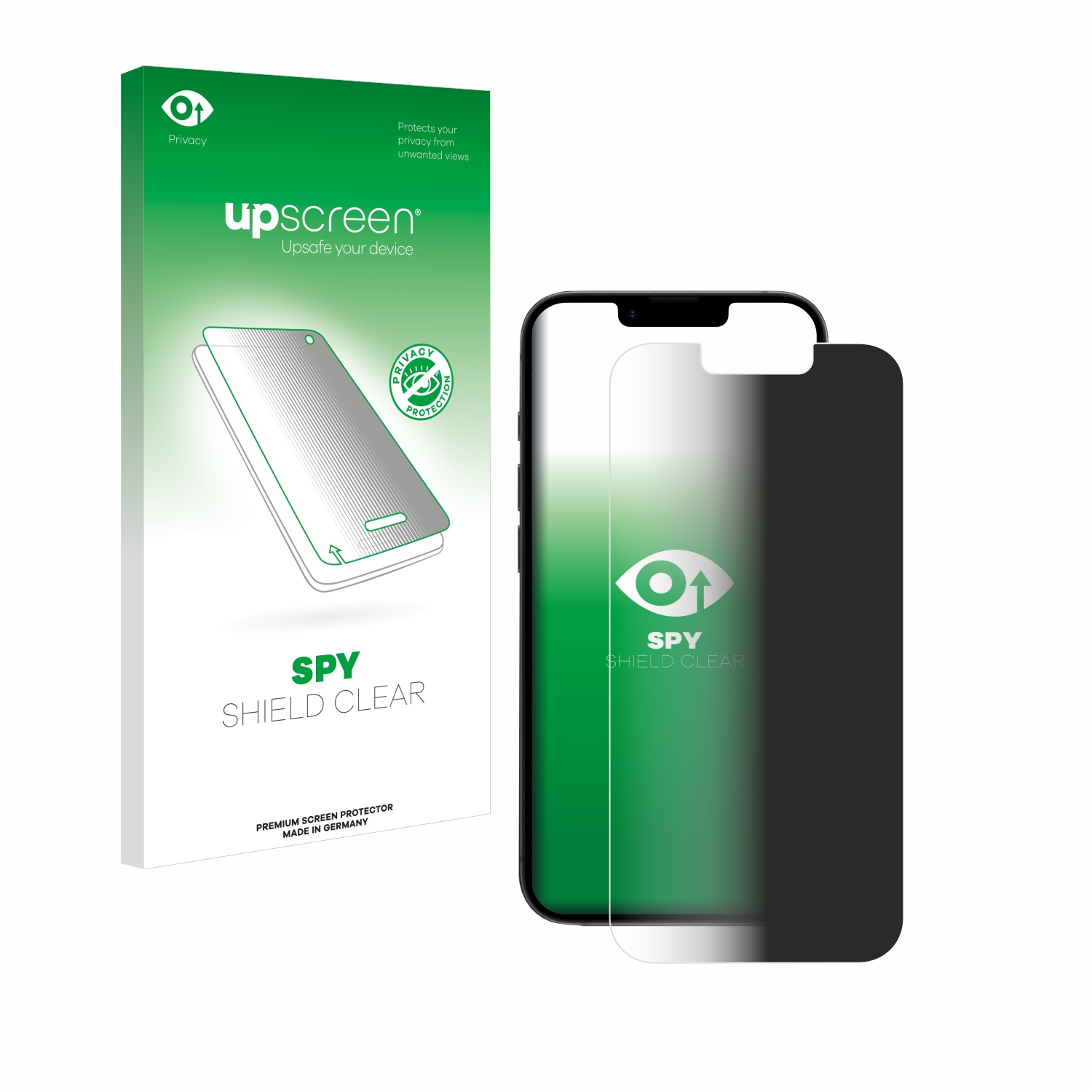 Ein Telefon mit Displayschutzfolie und Box auf weißem Hintergrund.