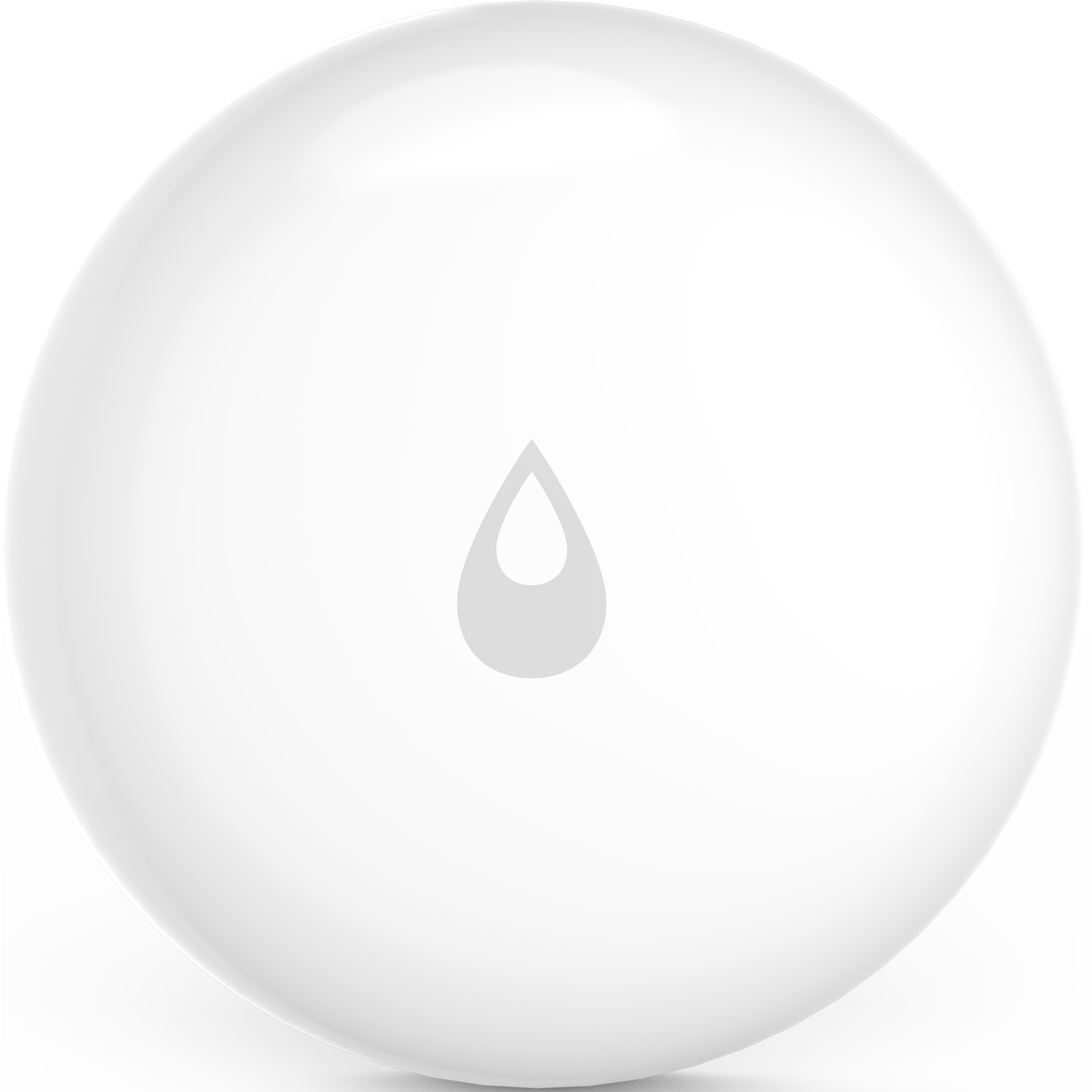 Eine weiße Kugel mit einem Wassertropfen-Symbol in der Mitte, vor weißem Hintergrund.