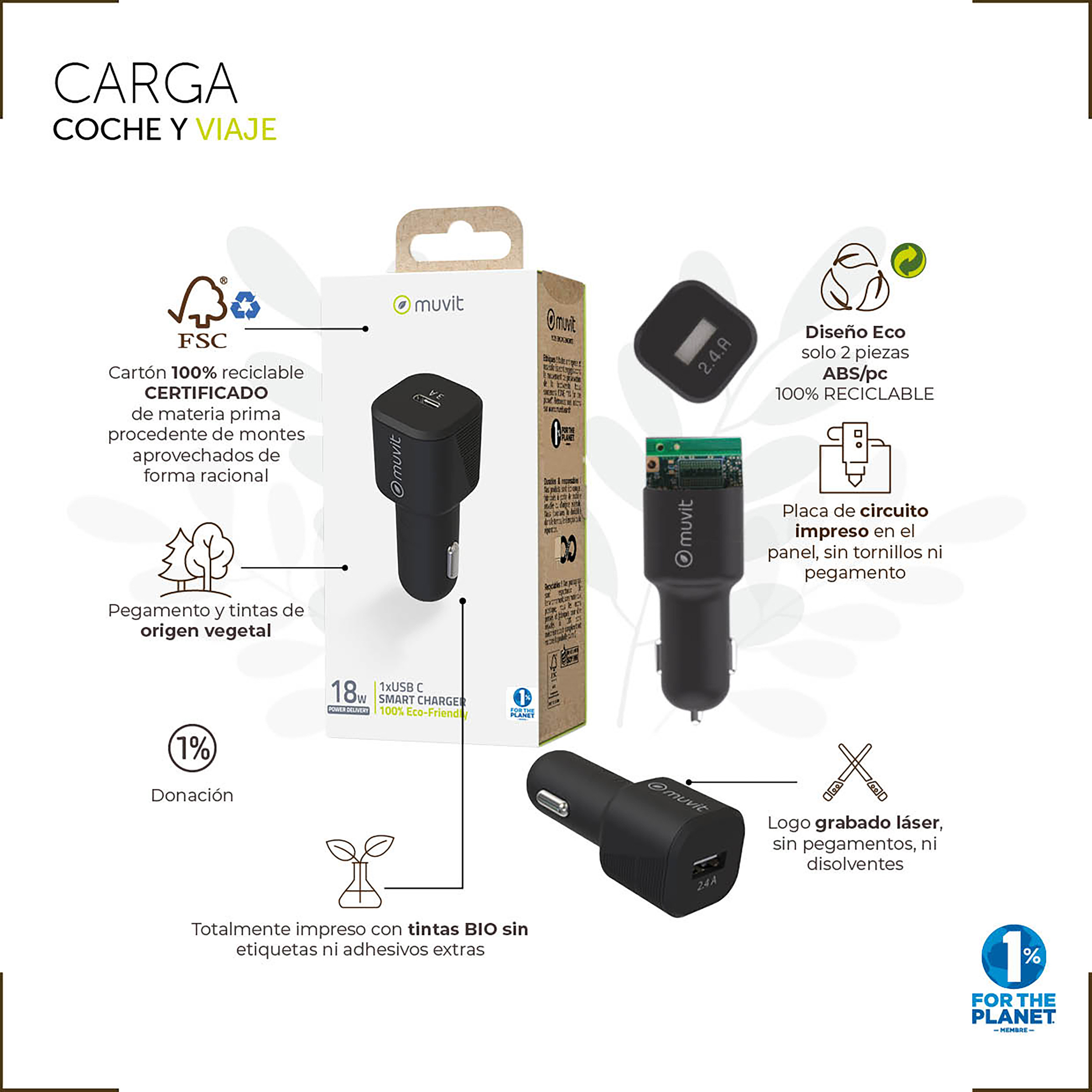 Caja de cargador de coche, cargador de coche negro y sus componentes internos.