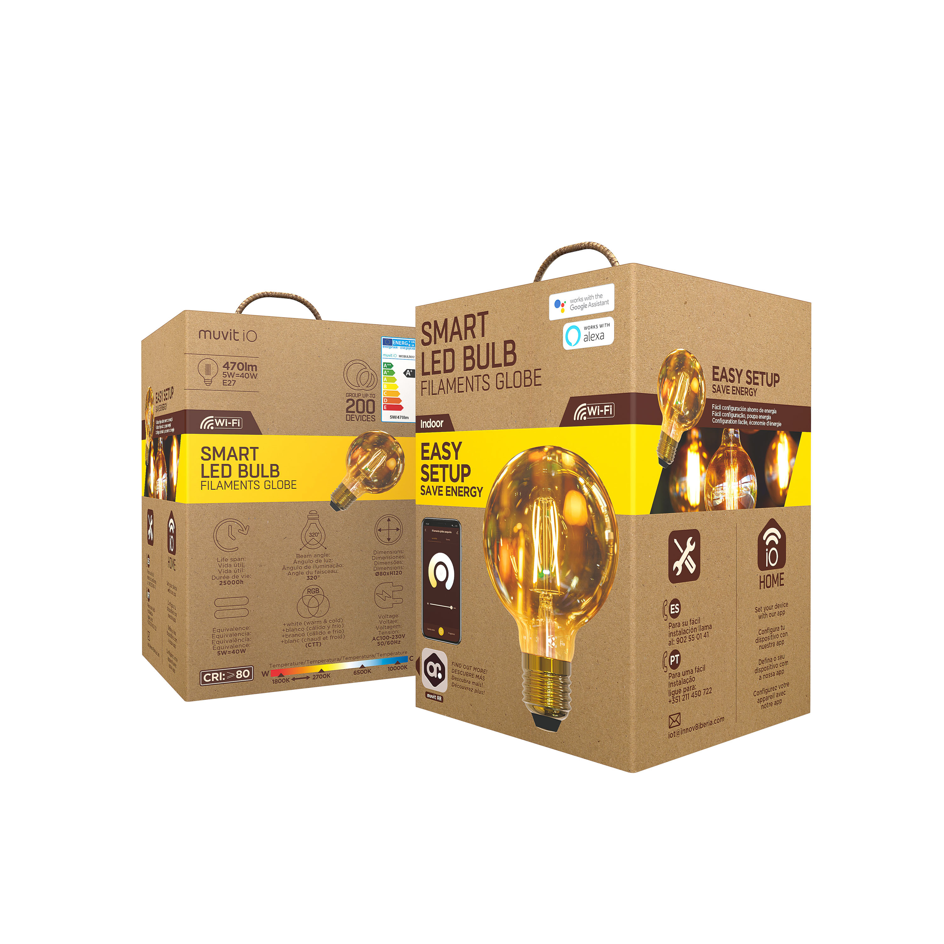 Dwa kartony żarówek LED Smart, ze szczegółami produktu i obrazami.