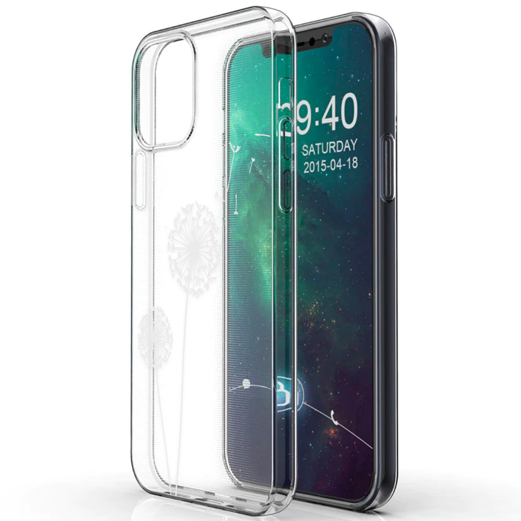 Custodia trasparente su un telefono che mostra lo schermo. La custodia ha un design floreale.
