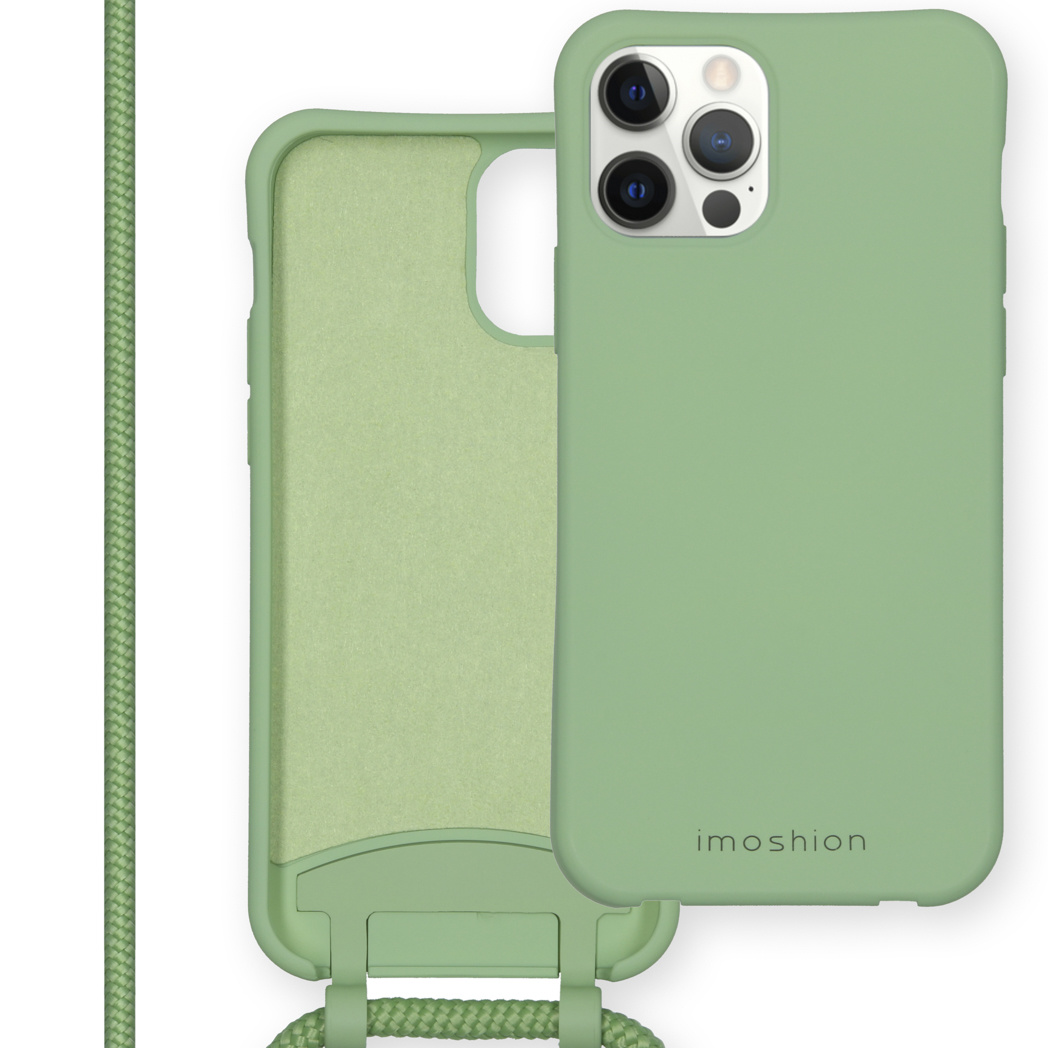 Groene telefoonhoes met een koord. De telefoonhoes is open.
