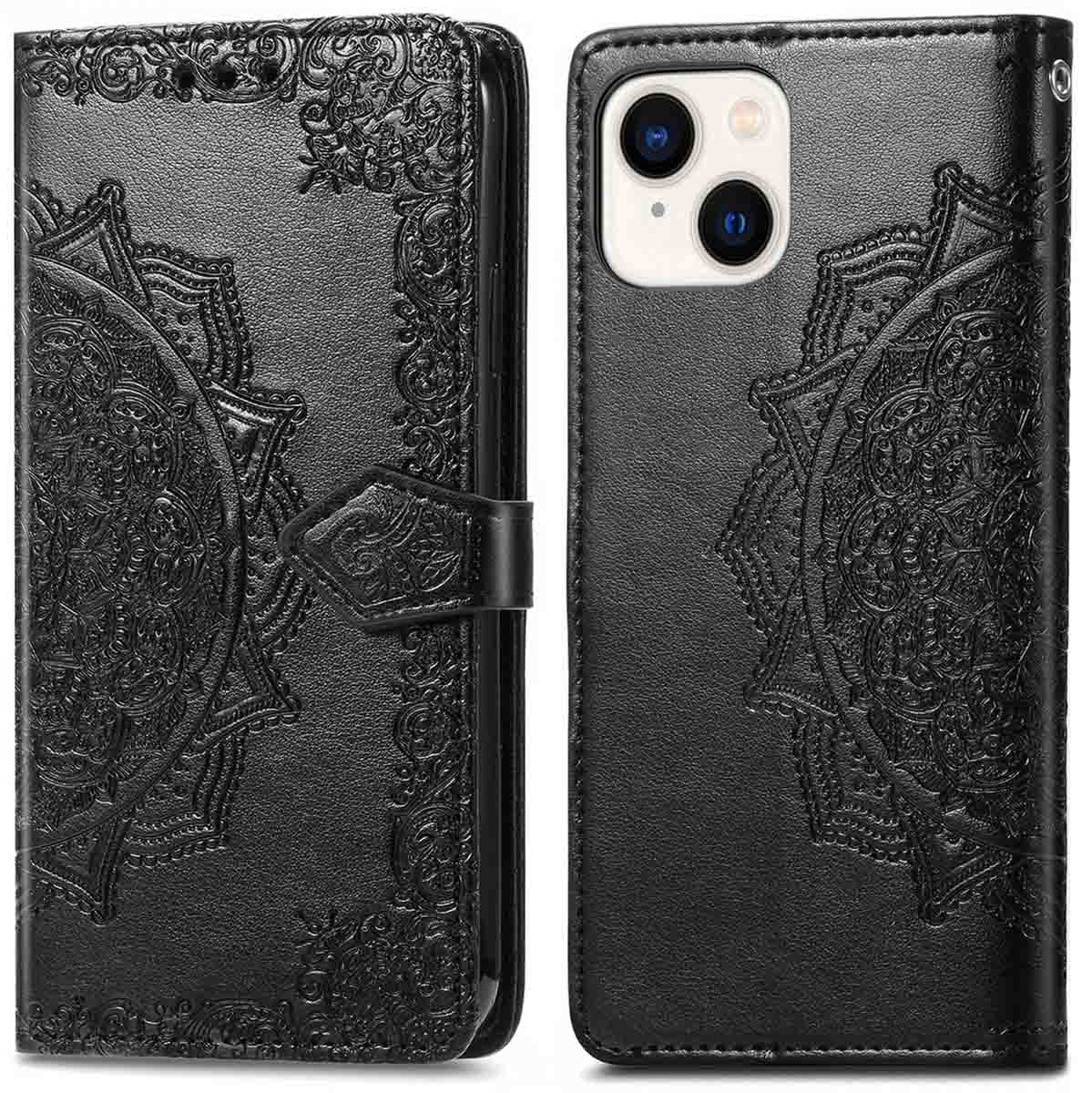 A black phone case with embossed decorative patterns. The phone is not visible.