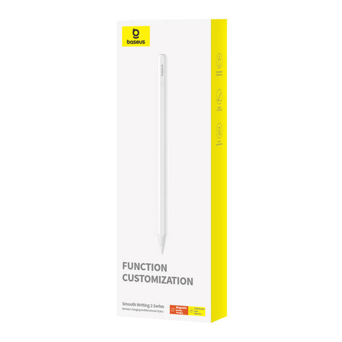 Białe pudełko z rysikiem w środku. Pudełko ma tekst i obrazy na przodzie.