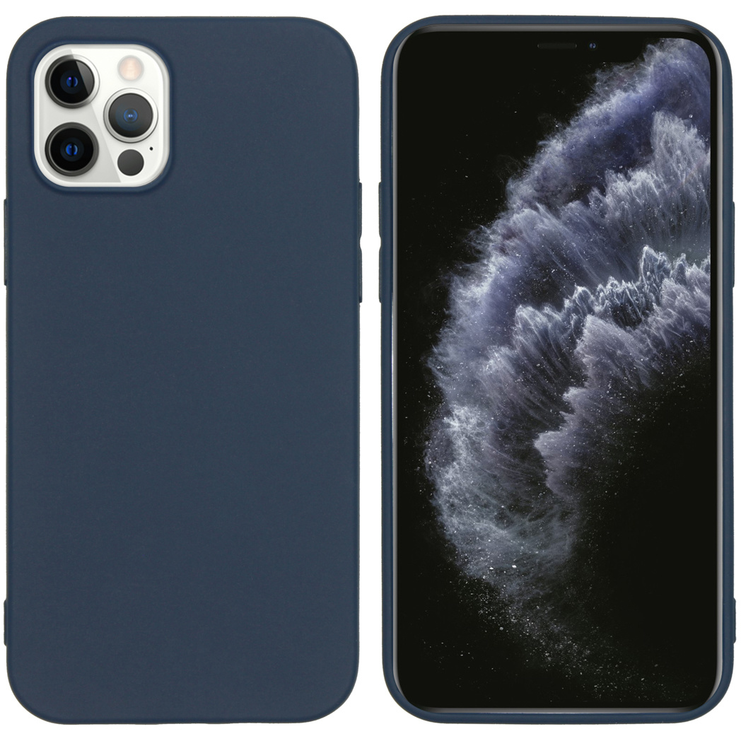 Coque de téléphone bleu marine avec téléphone. Le téléphone affiche une image abstraite bleu foncé.