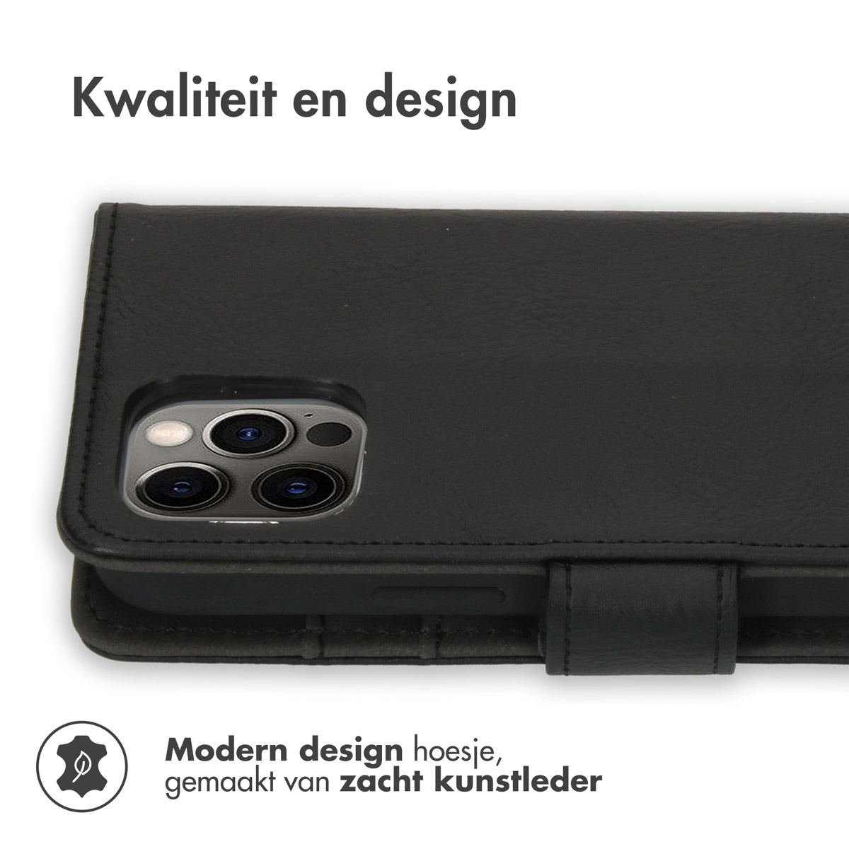 Coque de téléphone noire avec fermoir magnétique et texture cuir.