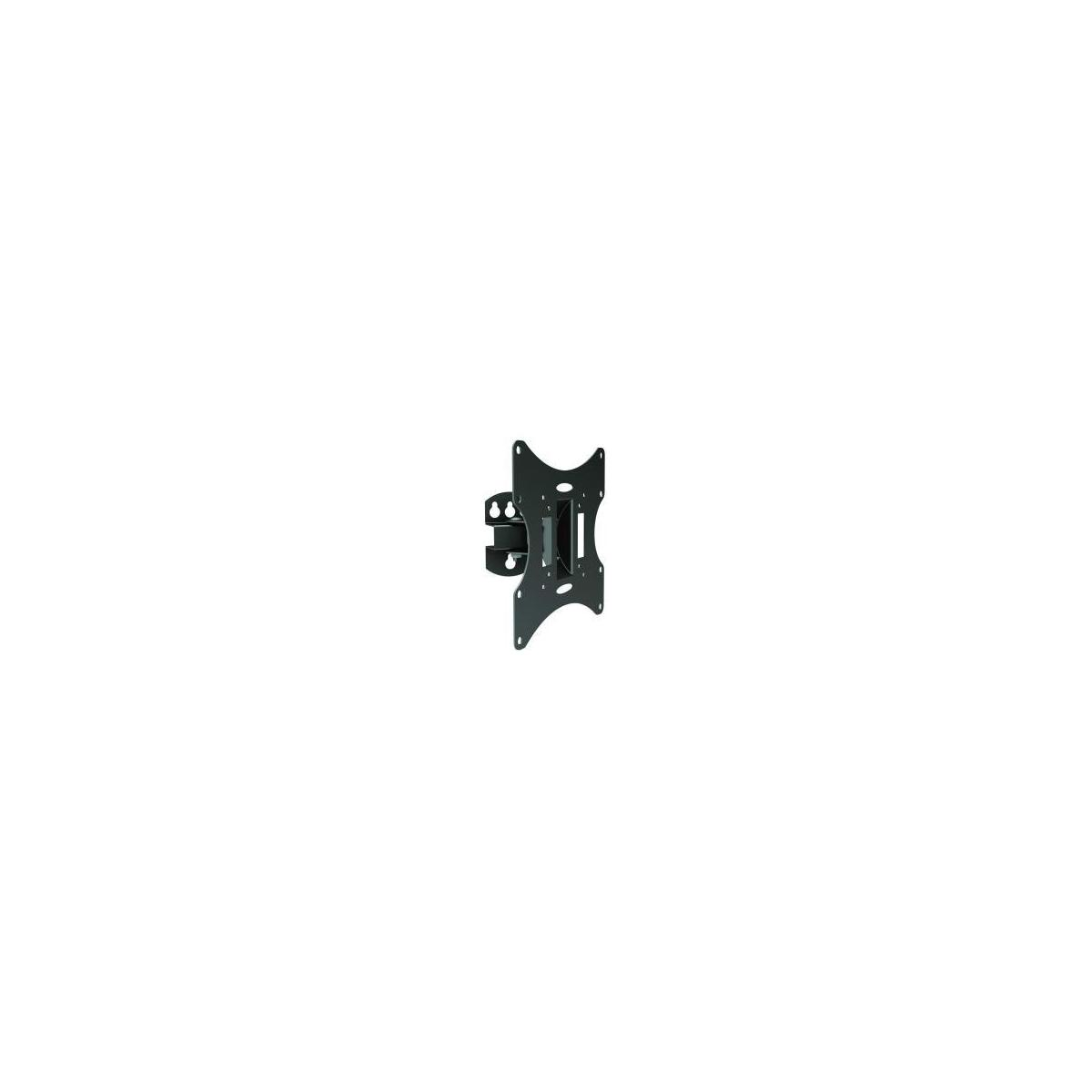 Supporto per monitor in metallo nero, con una piastra per il montaggio sul monitor e una piastra da fissare al muro.