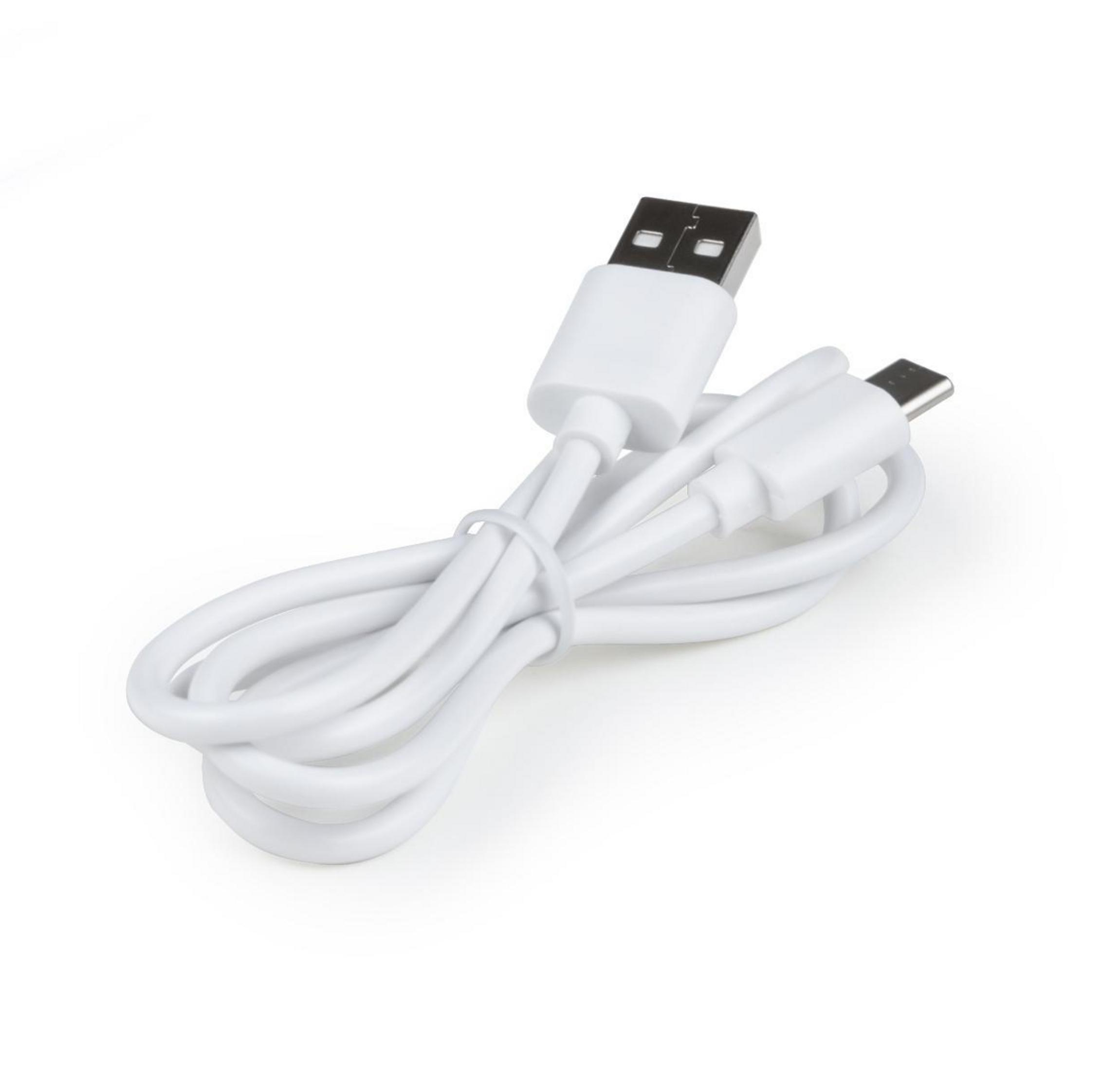 Biały kabel USB do USB-C na białym tle.