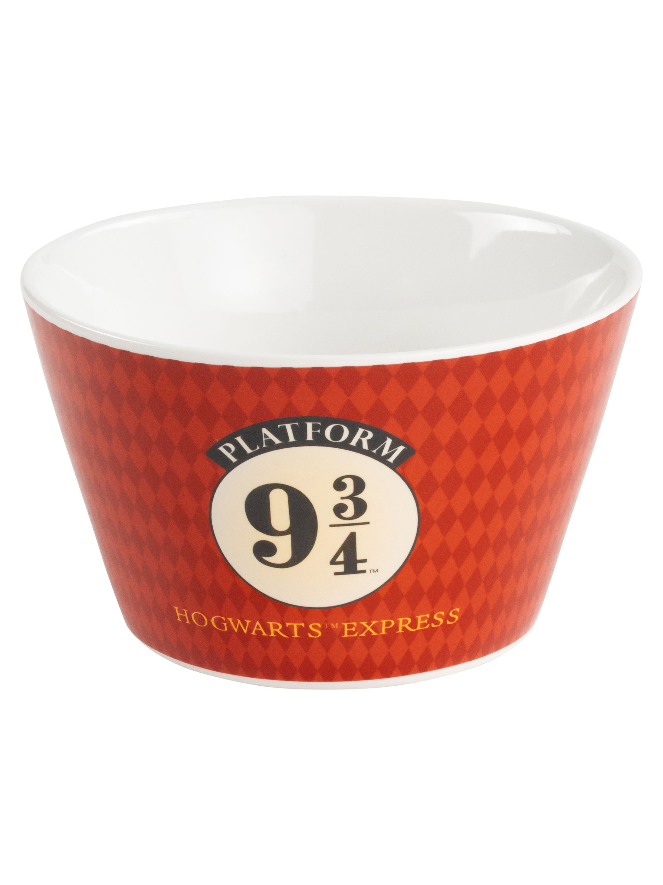 Harry Potter Tasse in Rot und Weiß, mit dem Platform 9 3/4 Logo.