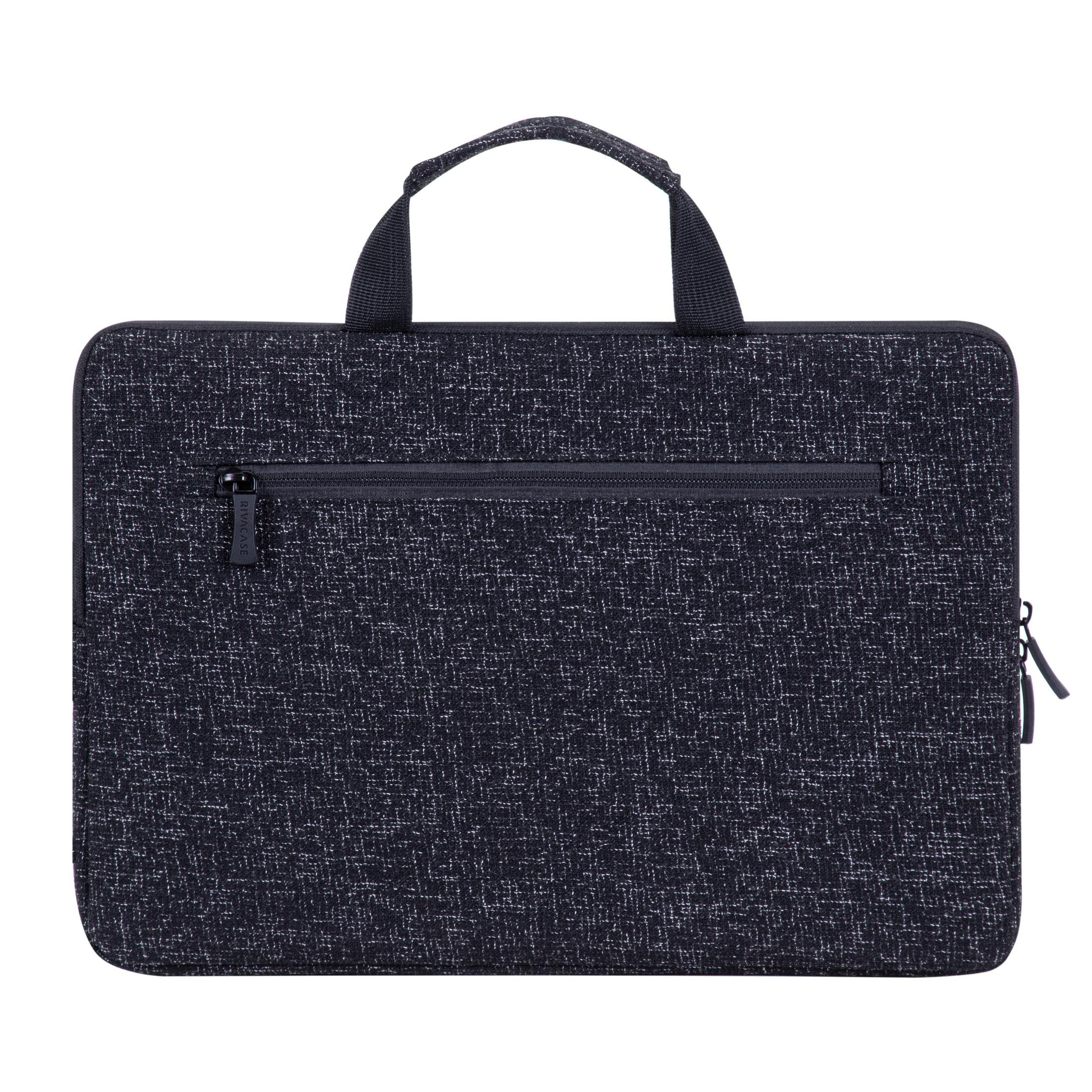 Eine marineblaue Laptoptasche mit Griff und Reißverschluss.