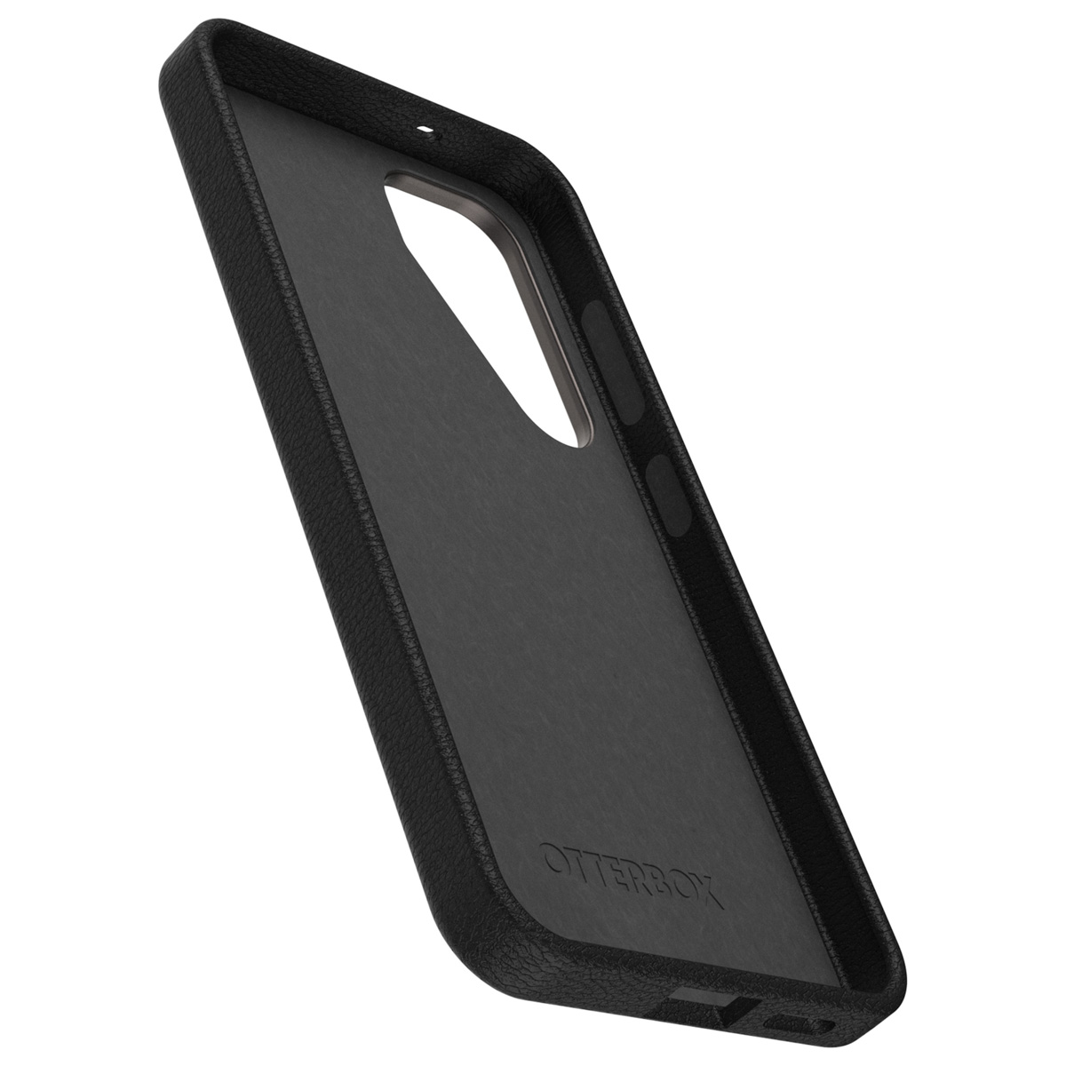 Zwarte telefoonhoes binnenkant. Otterbox logo onderaan.