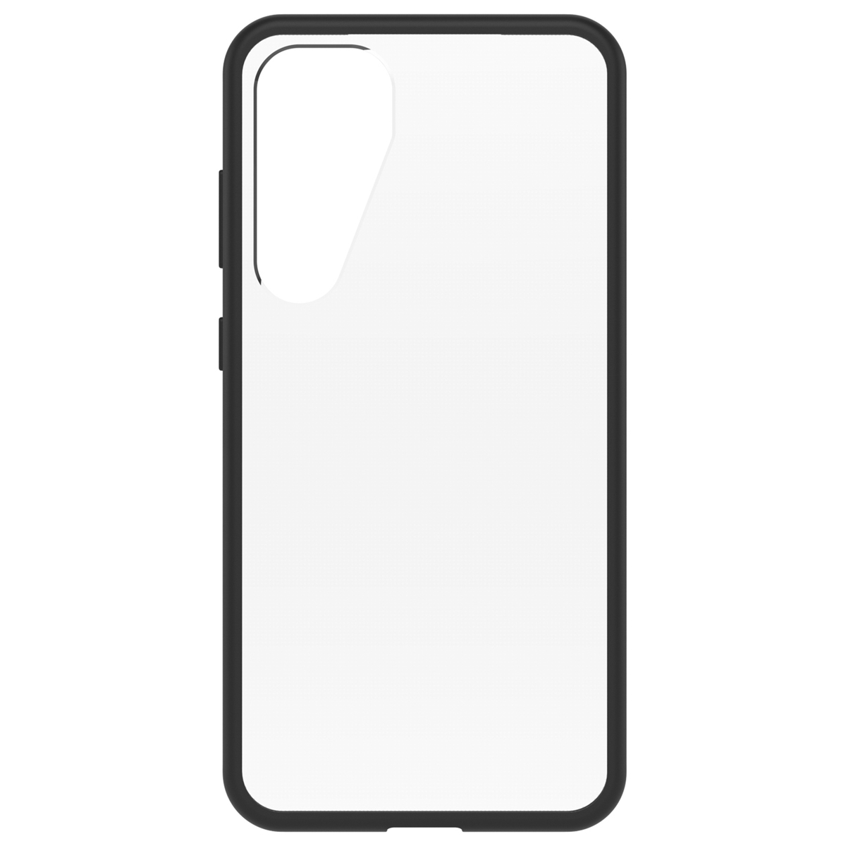 Transparante telefoonhoes met zwart frame.
