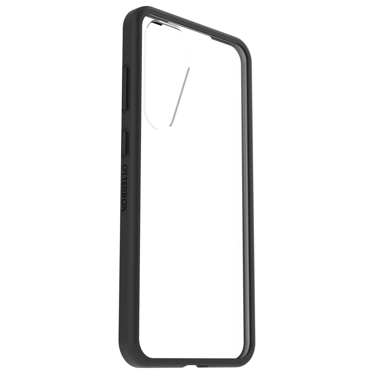 Zwarte telefoonhoes met Otterbox-logo. De hoes is leeg en toont het scherm van een telefoon.