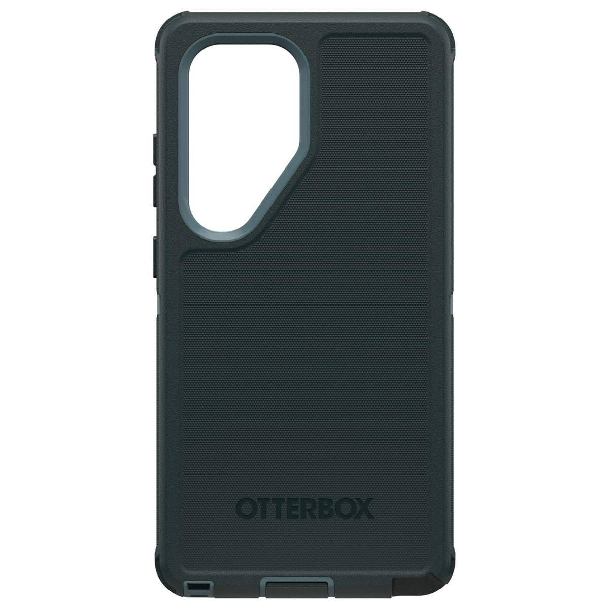 Custodia per telefono. Nera con superficie strutturata e intaglio per la fotocamera.