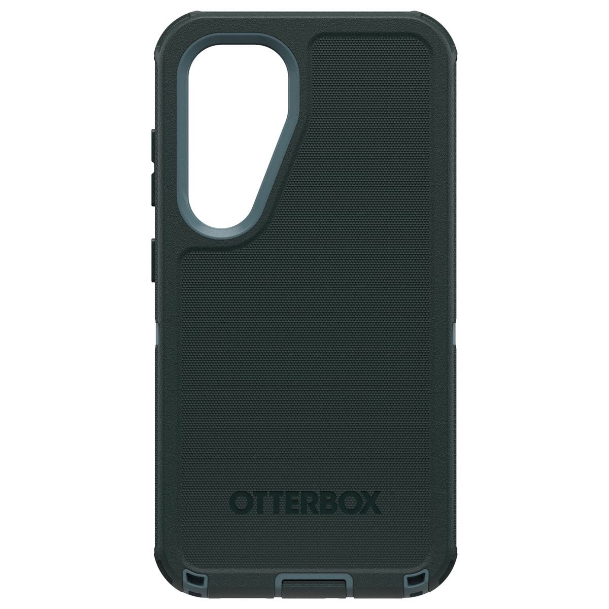 Zwarte telefoonhoes met donkerblauwe accenten en het Otterbox-logo.