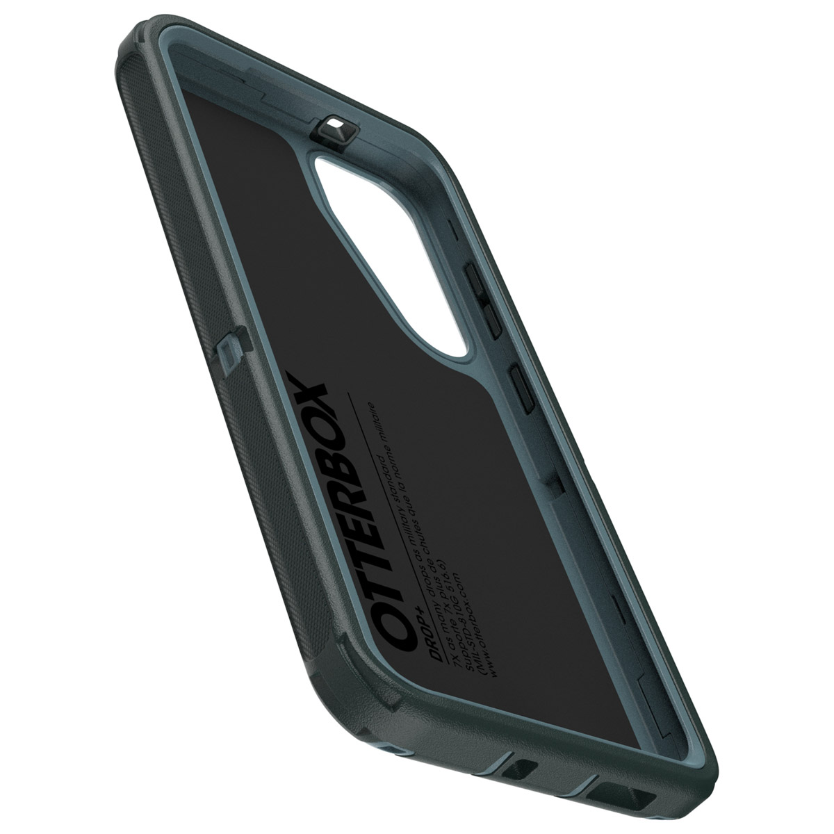 Donker telefoonhoesje, toont de binnenkant van de hoes. Merk Otterbox.