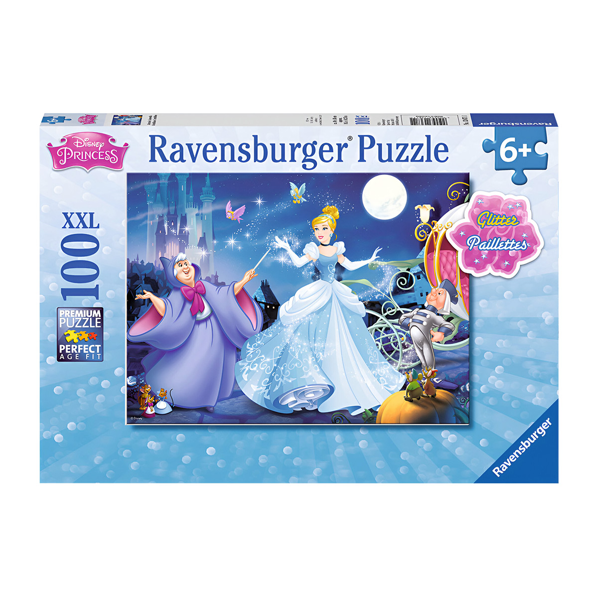 Scatola puzzle Disney Princess con Cenerentola, una fata e un castello.