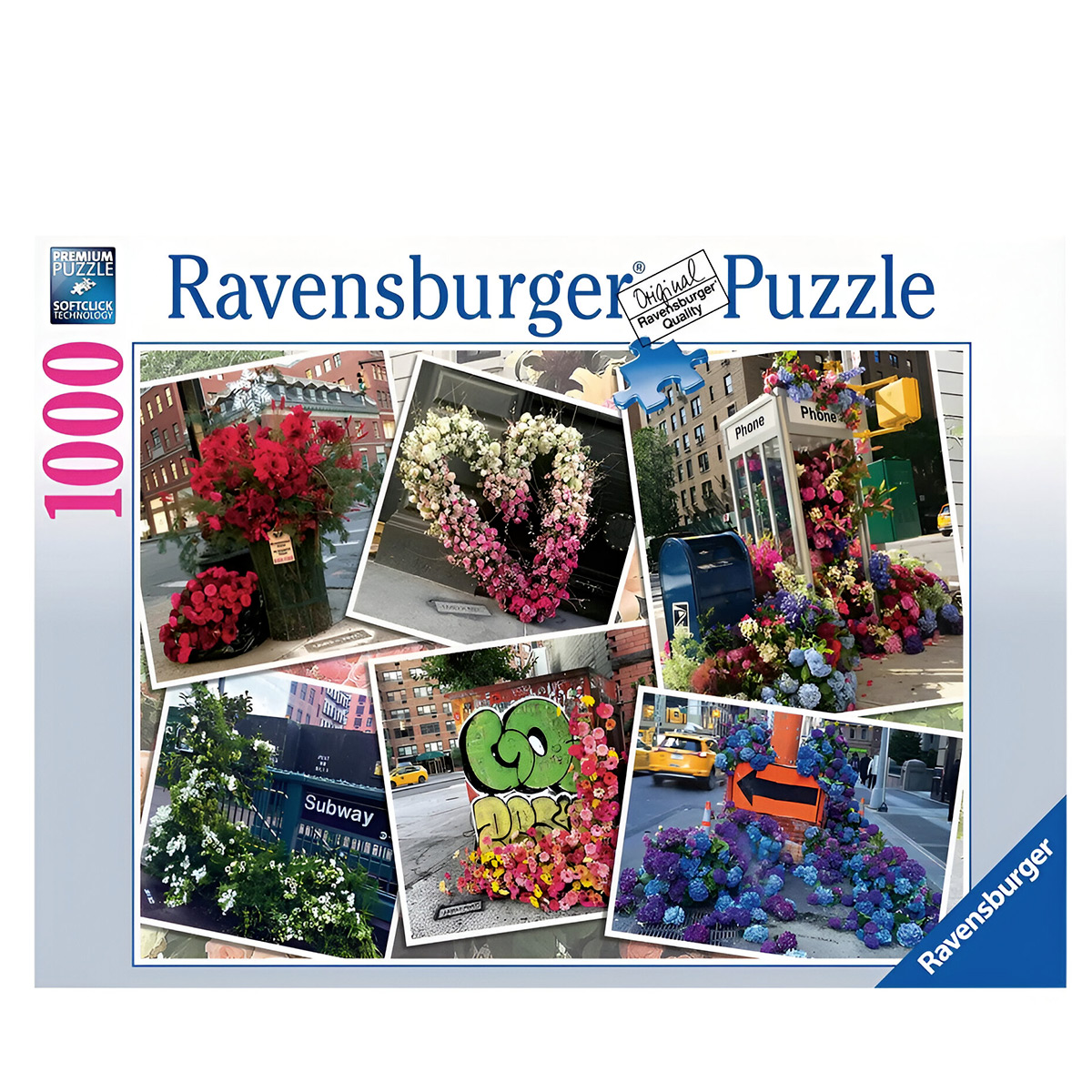 Scatola puzzle Ravensburger con composizioni floreali a New York.