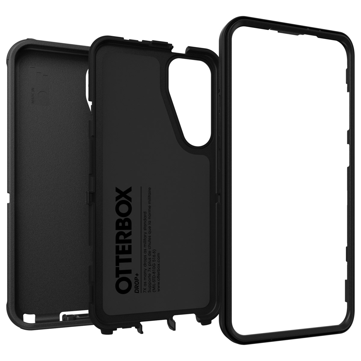 Zwarte telefoonhoes met transparant frame. OtterBox logo en tekst zichtbaar.