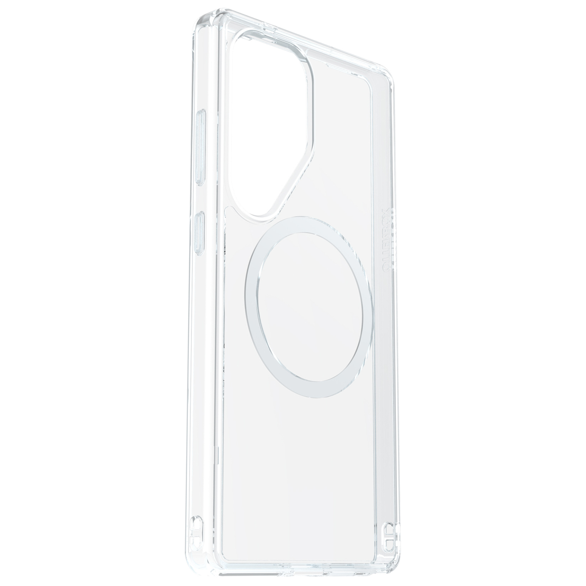 Transparant telefoonhoesje, met een cirkelvormig ontwerp, zijaanzicht. Otterbox.