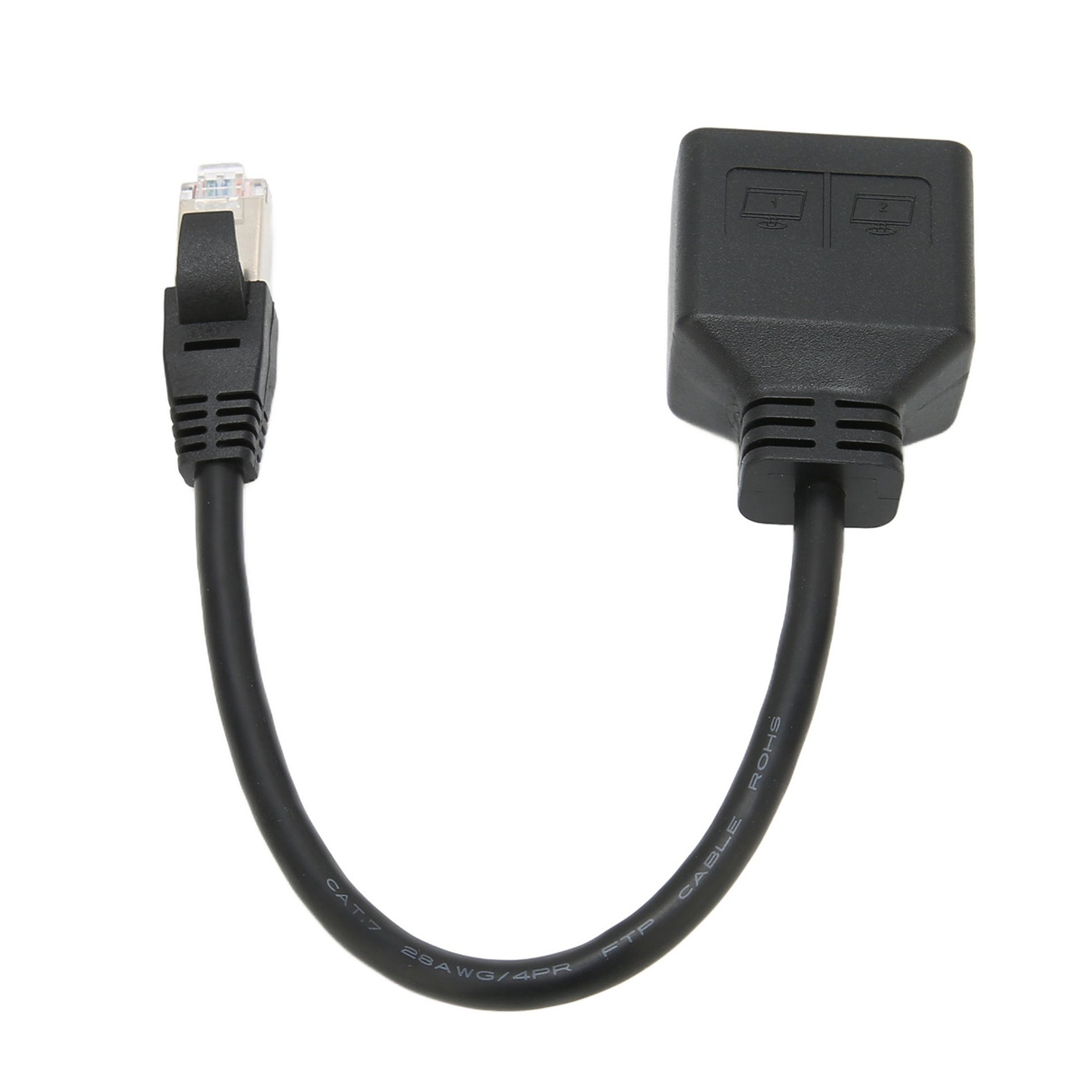 Schwarzes Netzwerkkabel mit zwei RJ45-Anschlüssen.