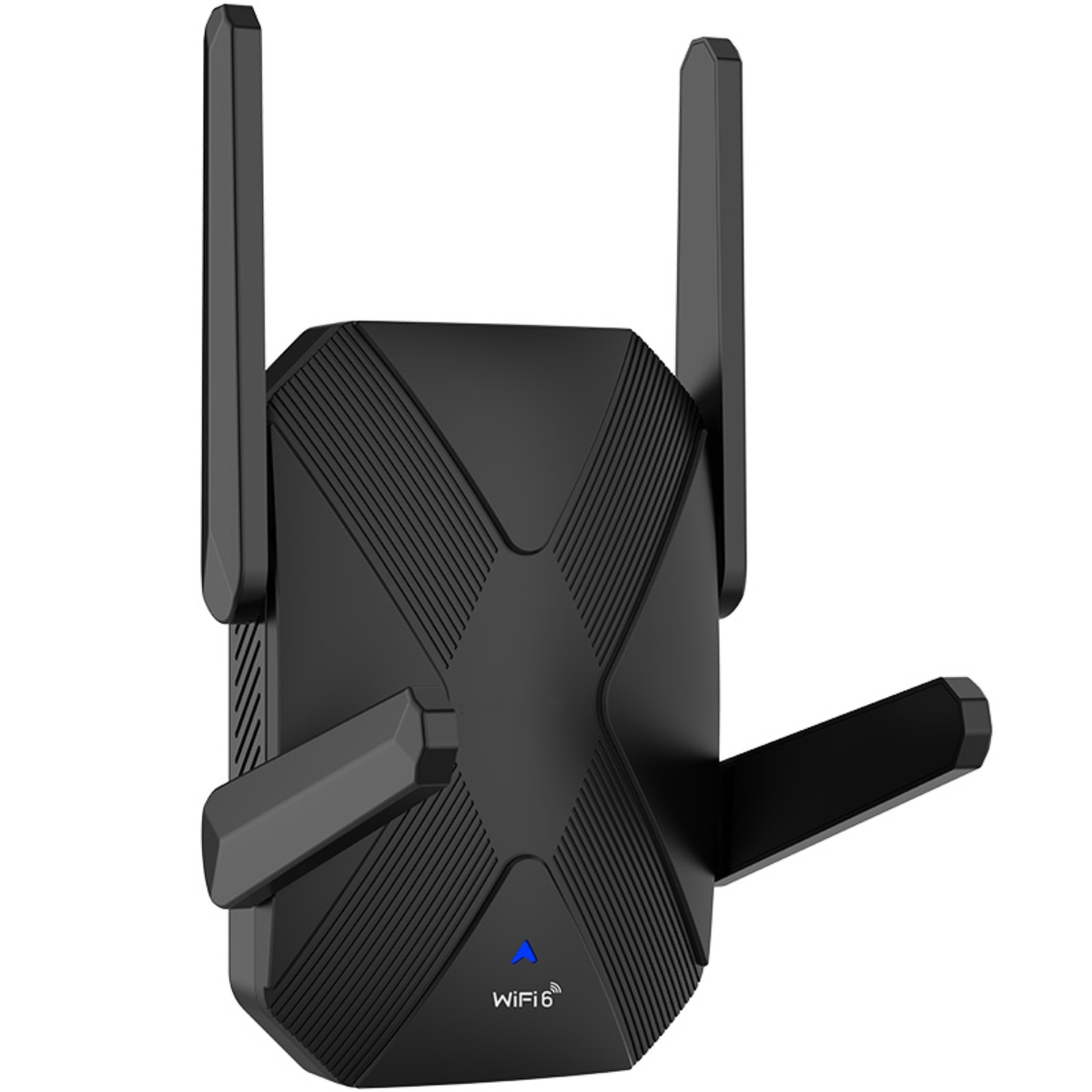Schwarzer WLAN-Repeater mit drei Antennen.