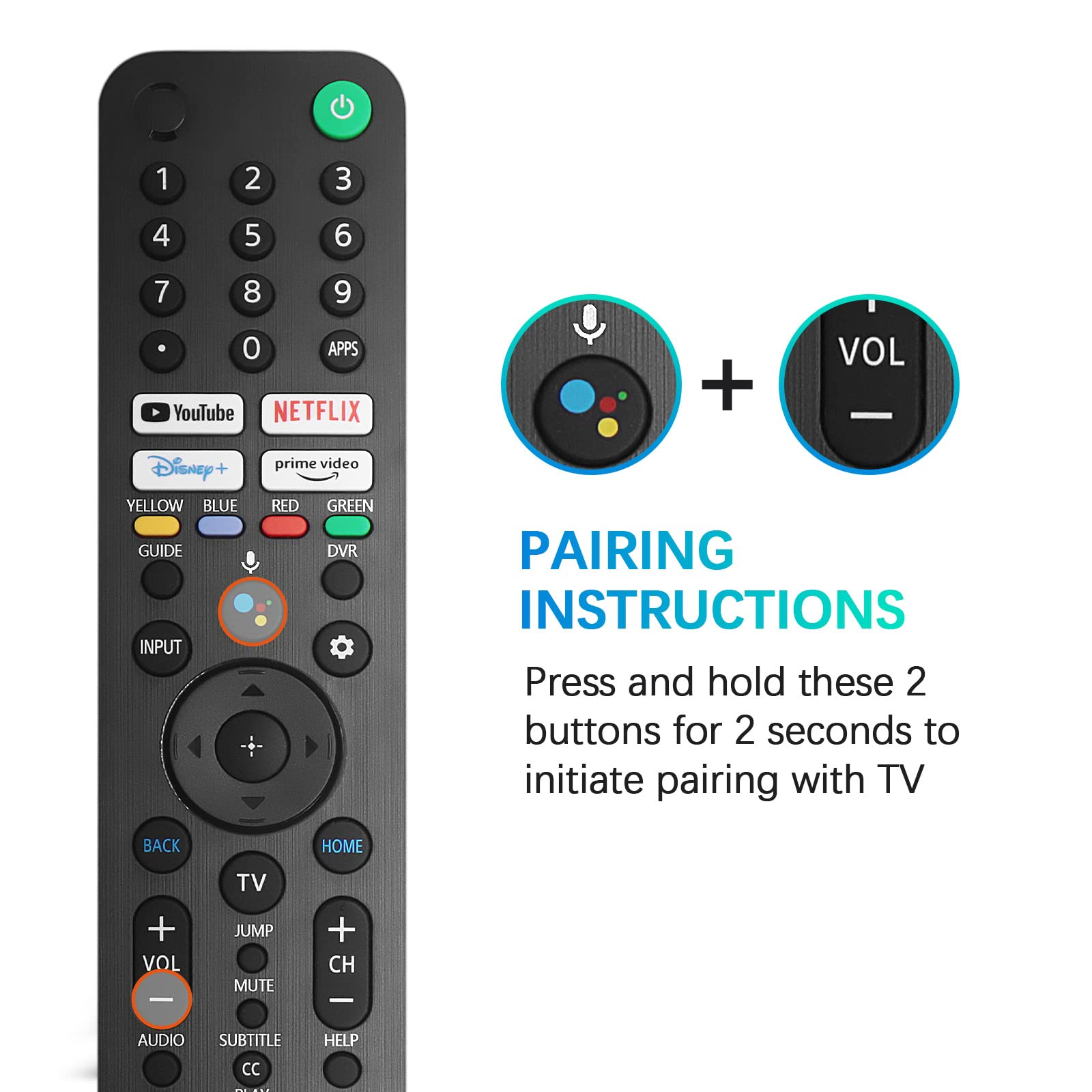 TV-Fernbedienung mit Netflix und anderen Tasten. Kopplungsanweisungen werden angezeigt.