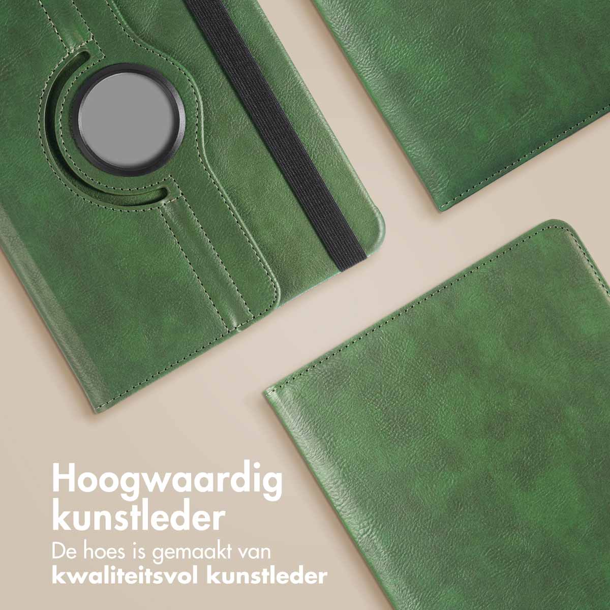 Groene tablethoes met tekst. De hoes is opgevouwen en toont de binnenkant.