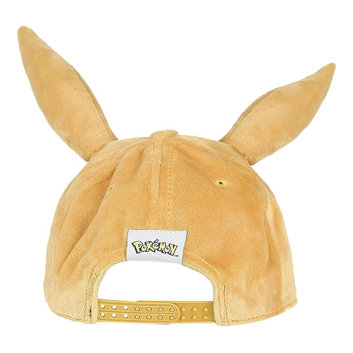 Gelbe Kappe mit Pikachu-Design. Das Design umfasst Ohren und ein Pikachu-Logo auf der Rückseite.