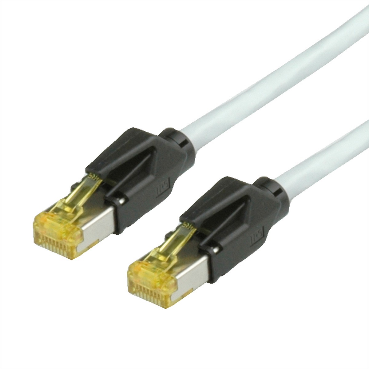 Twee grijze Ethernet-kabels met gele connectoren. De connectoren zijn close-up.