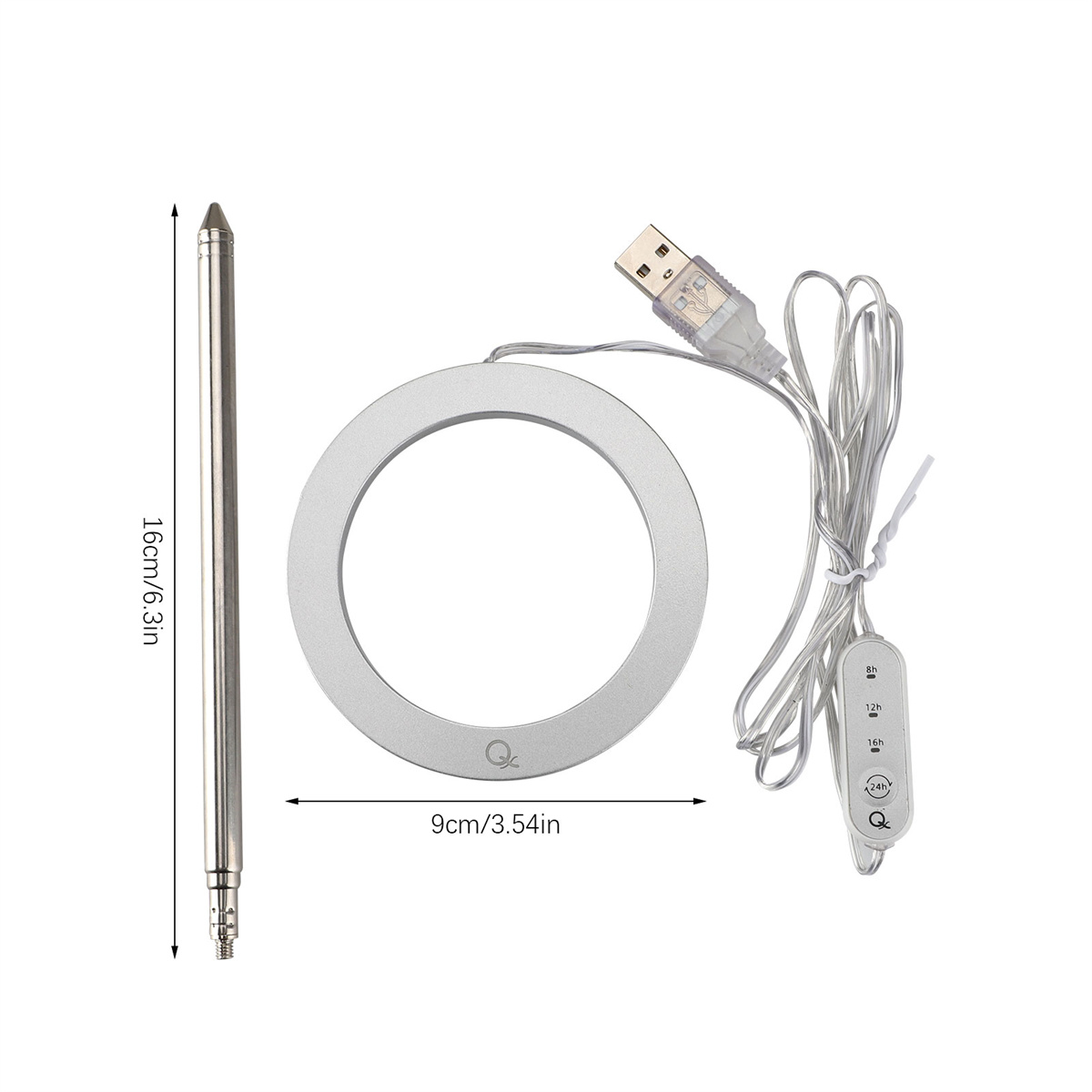 Silberlicht für Pflanzenwachstum, misst 16cm/6.3in. Enthält einen USB-Anschluss und ein Bedienfeld.