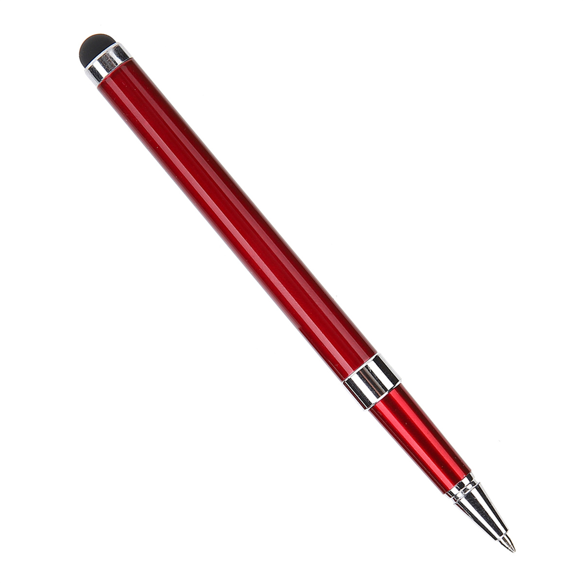 Roter und silberner Stift. Weißer Hintergrund.