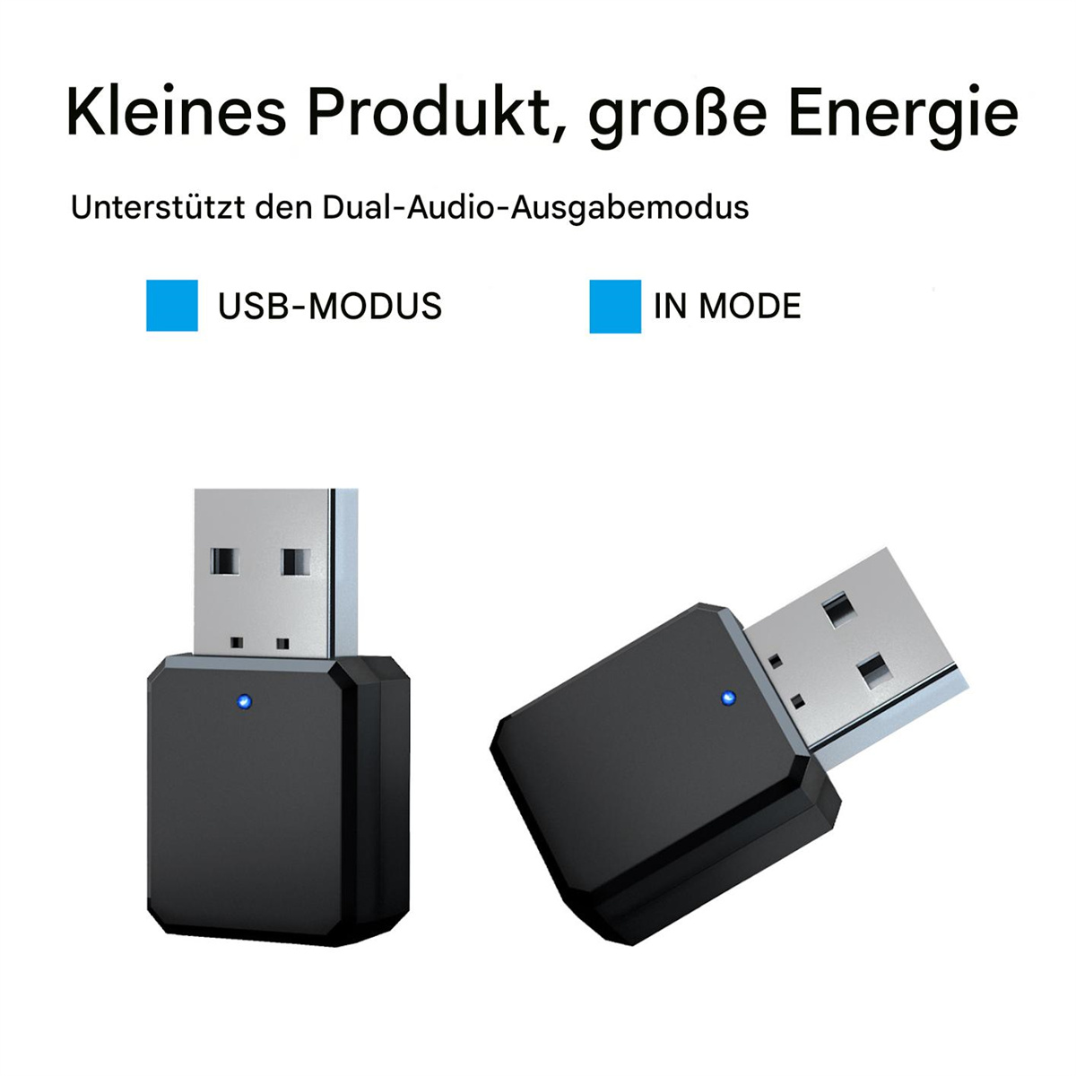 Zwei schwarze USB-Bluetooth-Adapter. Einer ist in einen Anschluss gesteckt, der andere abgewinkelt.