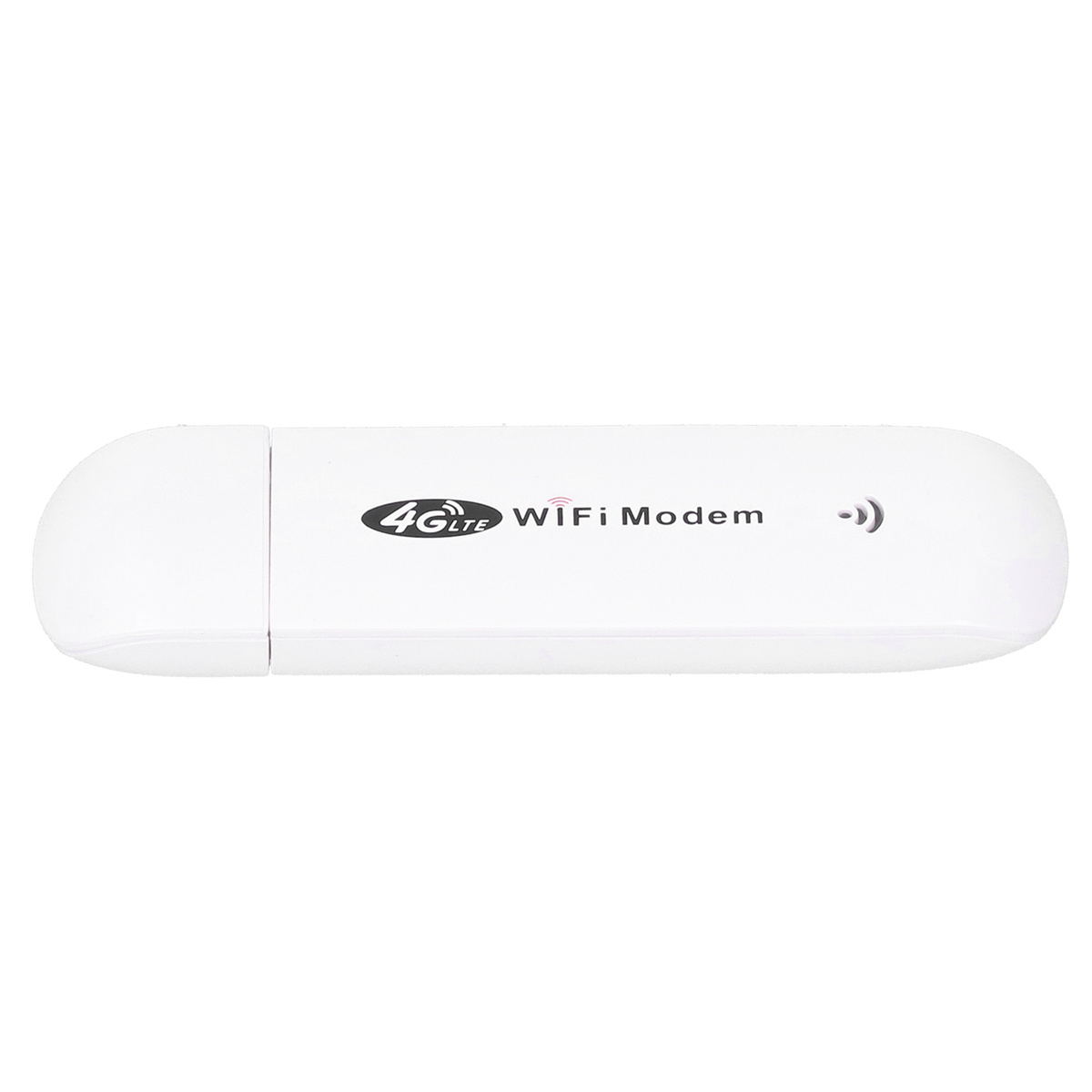 Ein weißes 4G-WLAN-Modem mit Text und einer Seitenansicht.