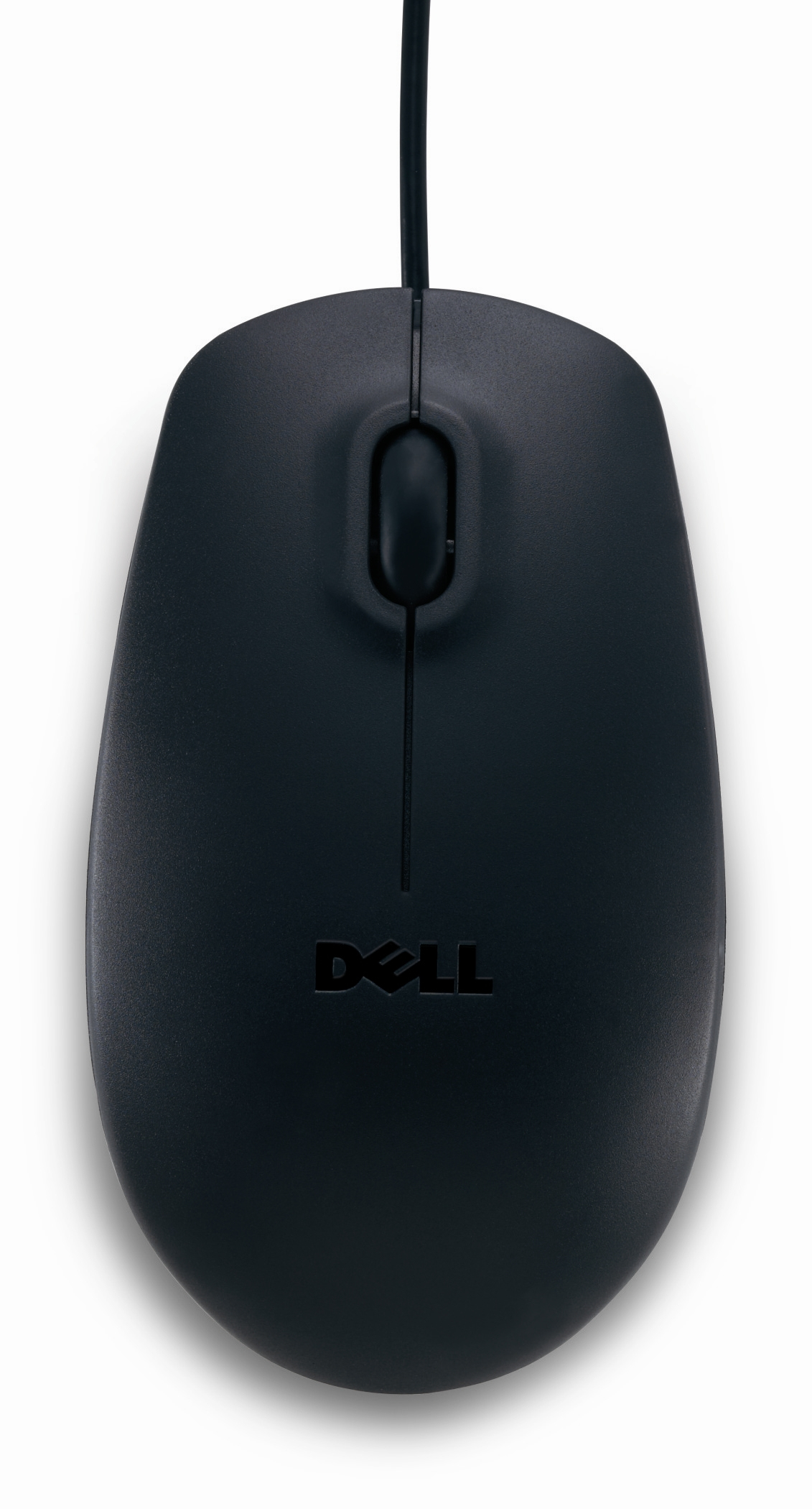 Mouse Dell nero con connessione cablata. Dispone di rotella di scorrimento e logo Dell.