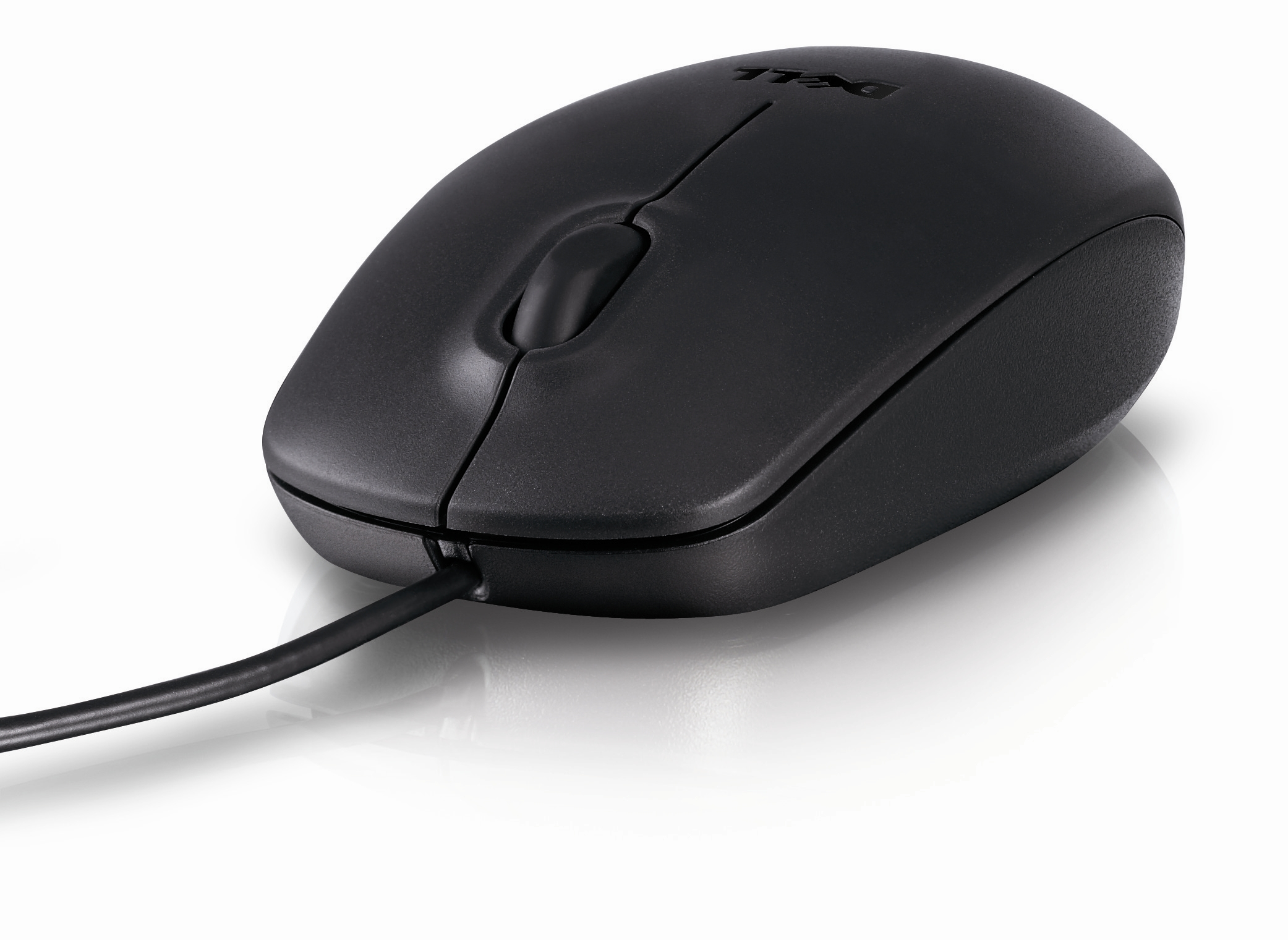 Mouse Dell nero su sfondo bianco. Design semplice con cavo.