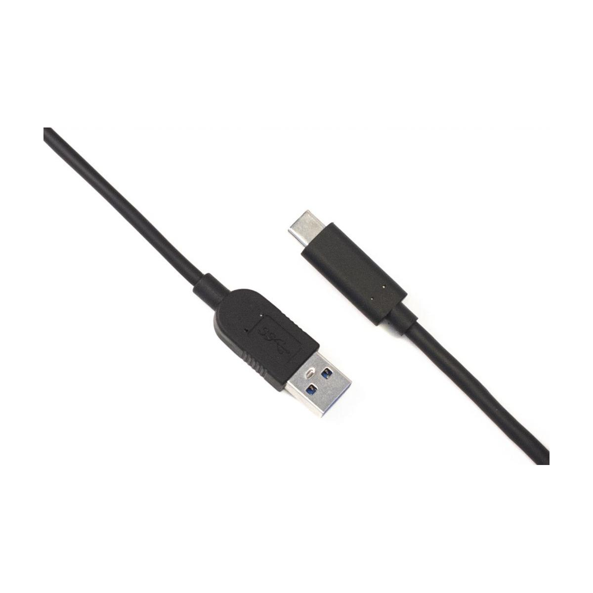 Cavo da USB a USB-C nero con connettori a ogni estremità, su sfondo bianco.