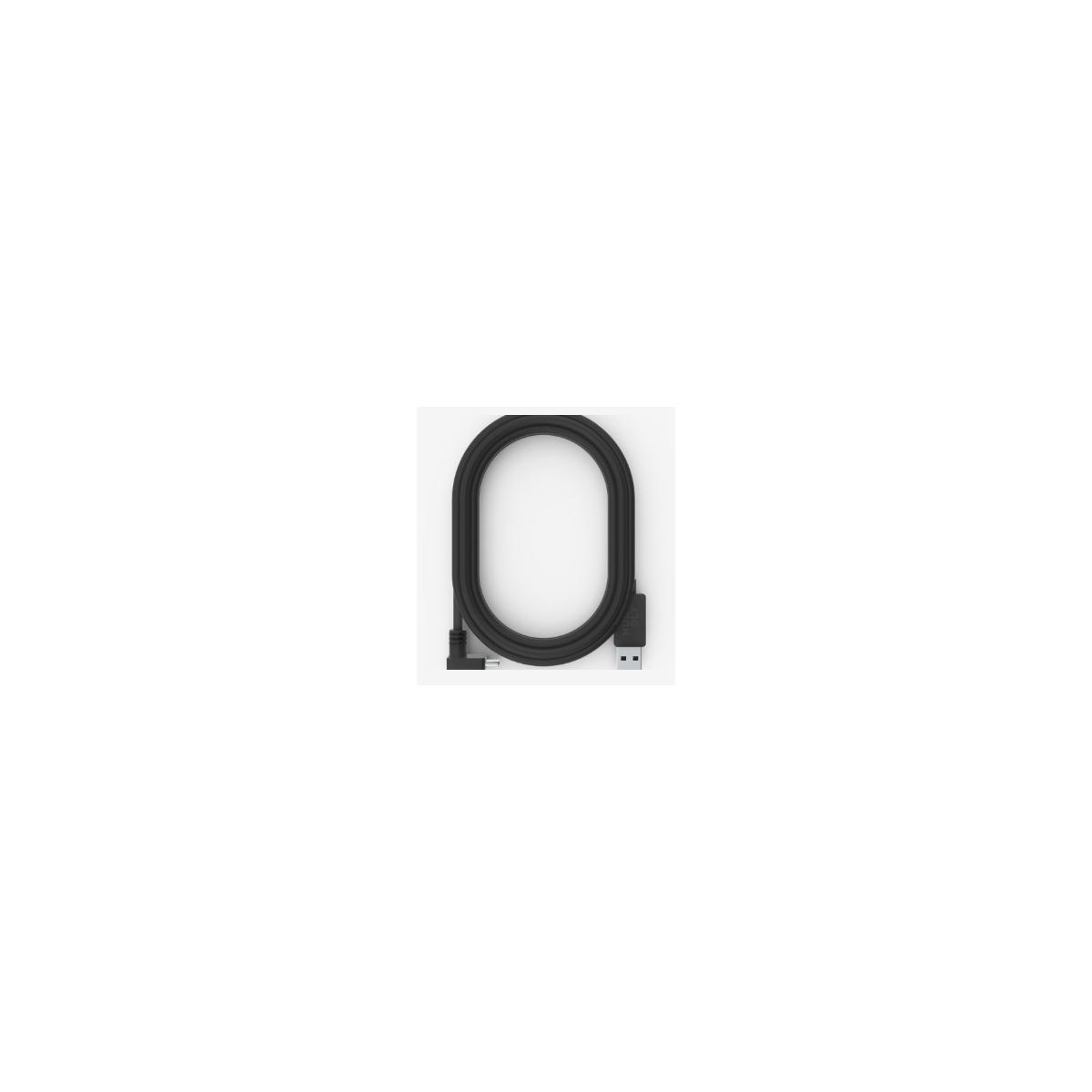 Cavo USB nero con connettore ad angolo retto. Isolato su bianco.