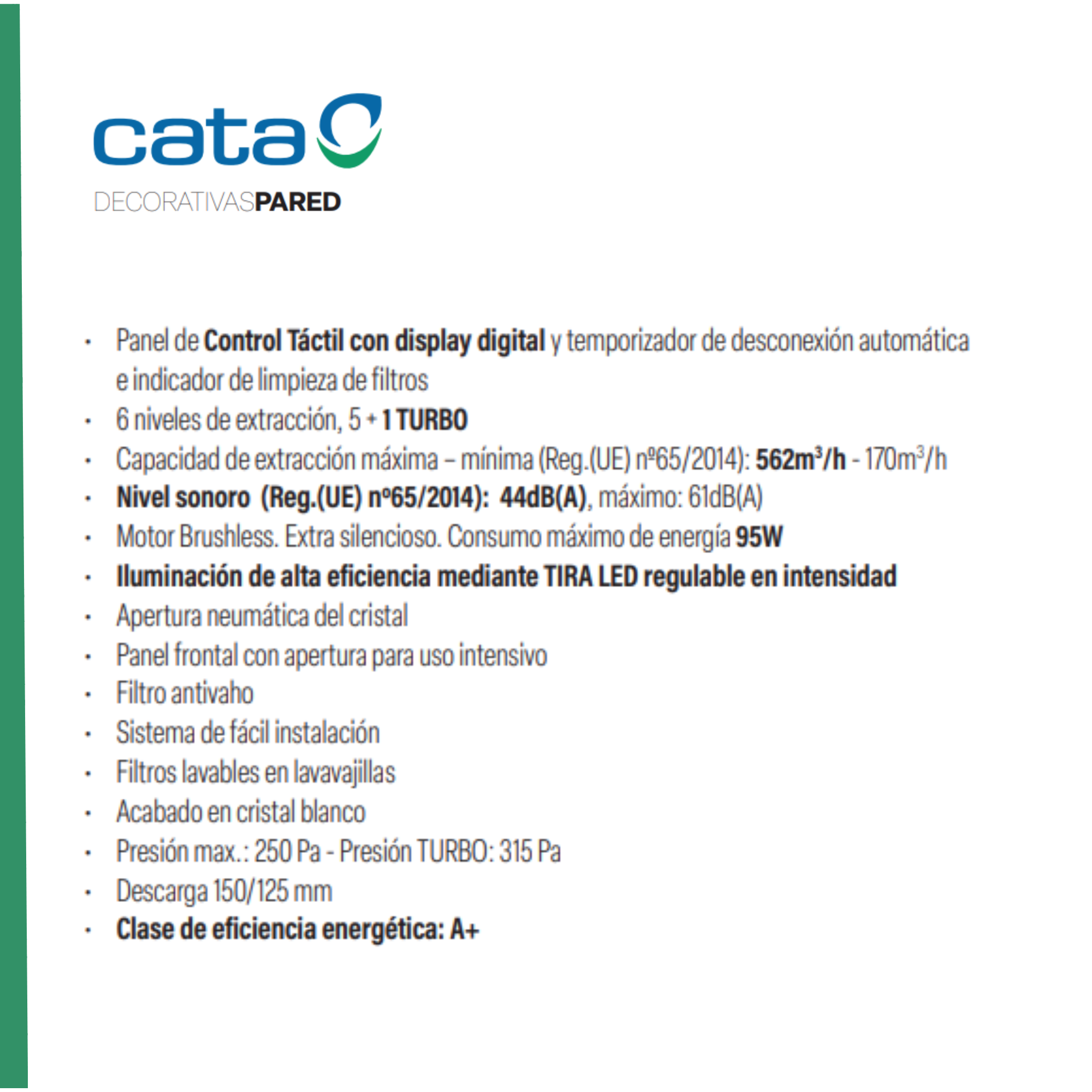 Documento con una lista de características y un logotipo de marca.
