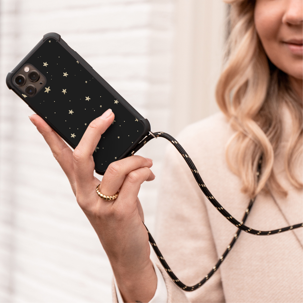 IMOSHION Design Hoesje met Koord - Geschikt voor Apple iPhone 14 Pro Max - Telefoonhoesje Zwart
