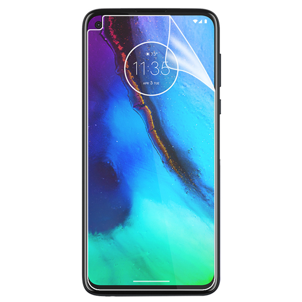 Smartphone avec protecteur d'écran appliqué. Heure et date affichées à l'écran.