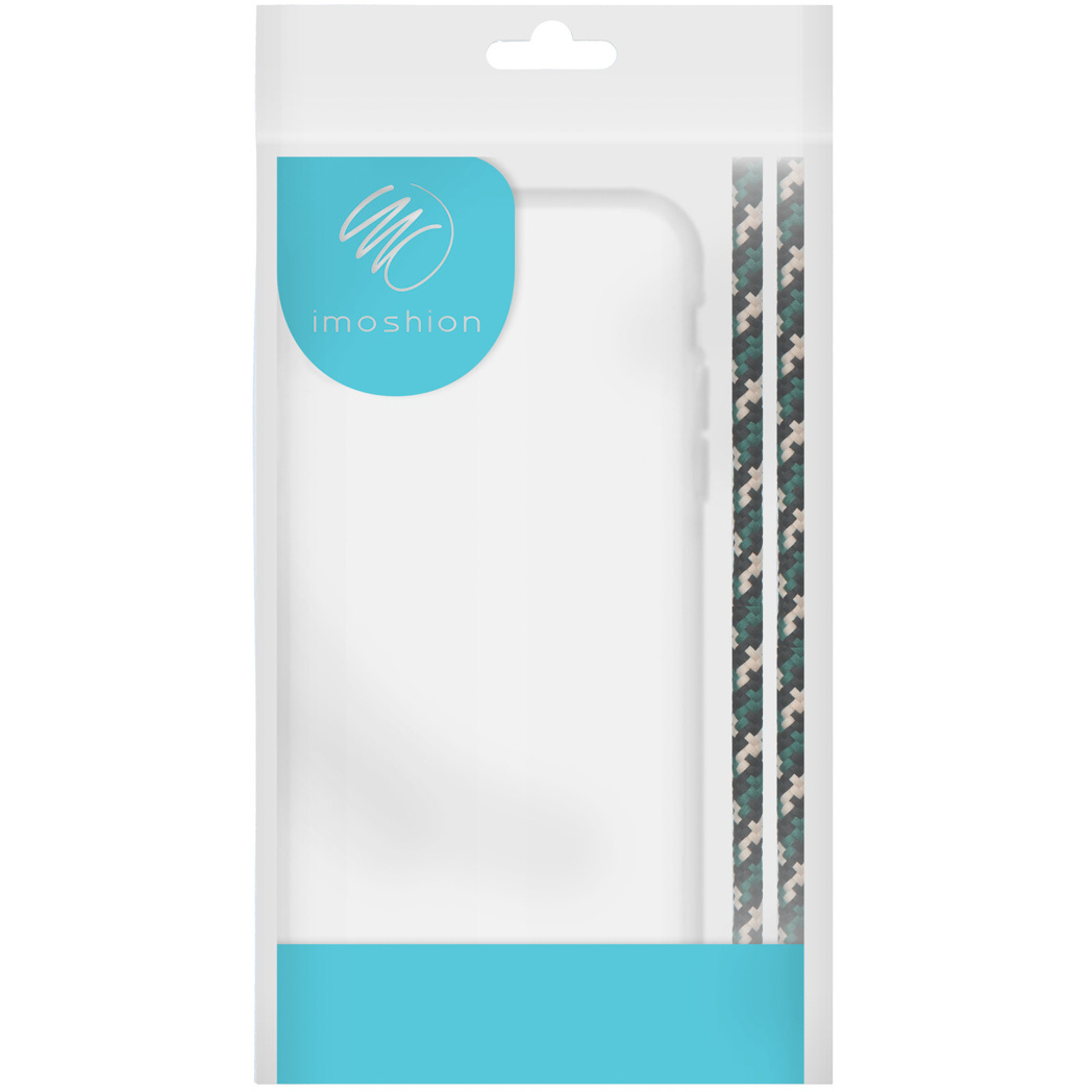 Un emballage de coque de téléphone blanc avec une fenêtre en plastique transparente.