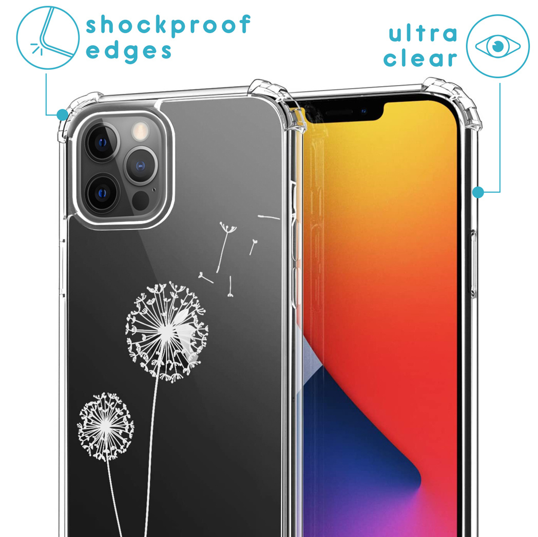 Telefoonhoesje met paardenbloemdesign. Transparante hoes met schokbestendige randen.