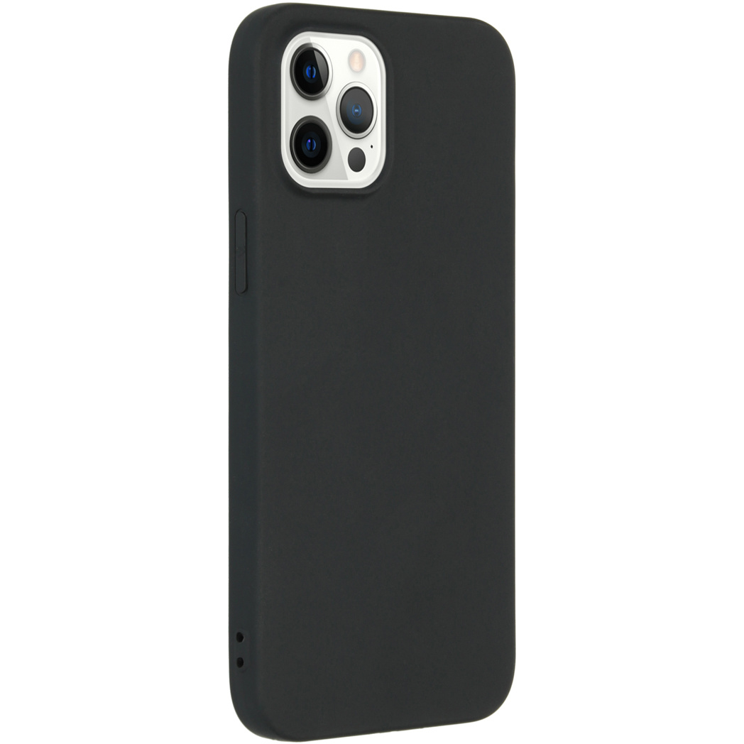 Een zwarte iPhone-hoes met camera-uitsparingen.