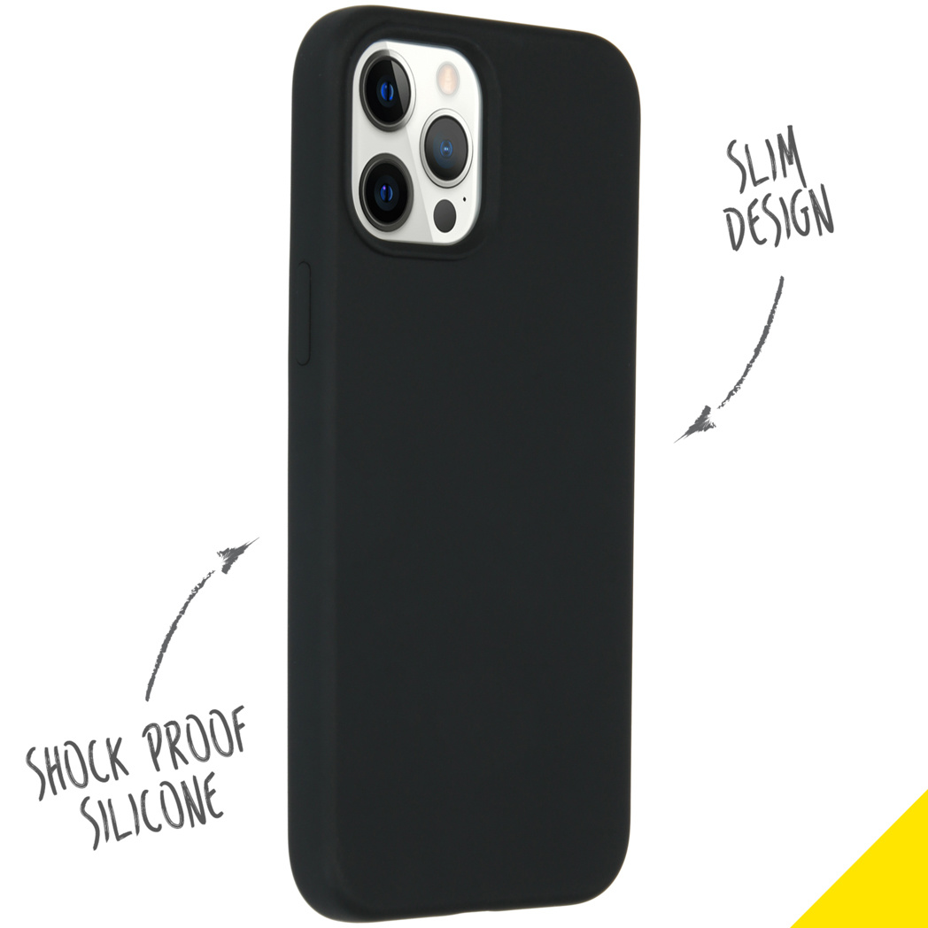 Coque de téléphone noire avec un design en silicone antichoc et une description de design mince.