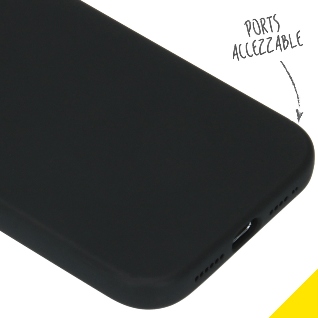 Une coque de téléphone noire montrant les ports accessibles dans le coin inférieur droit.